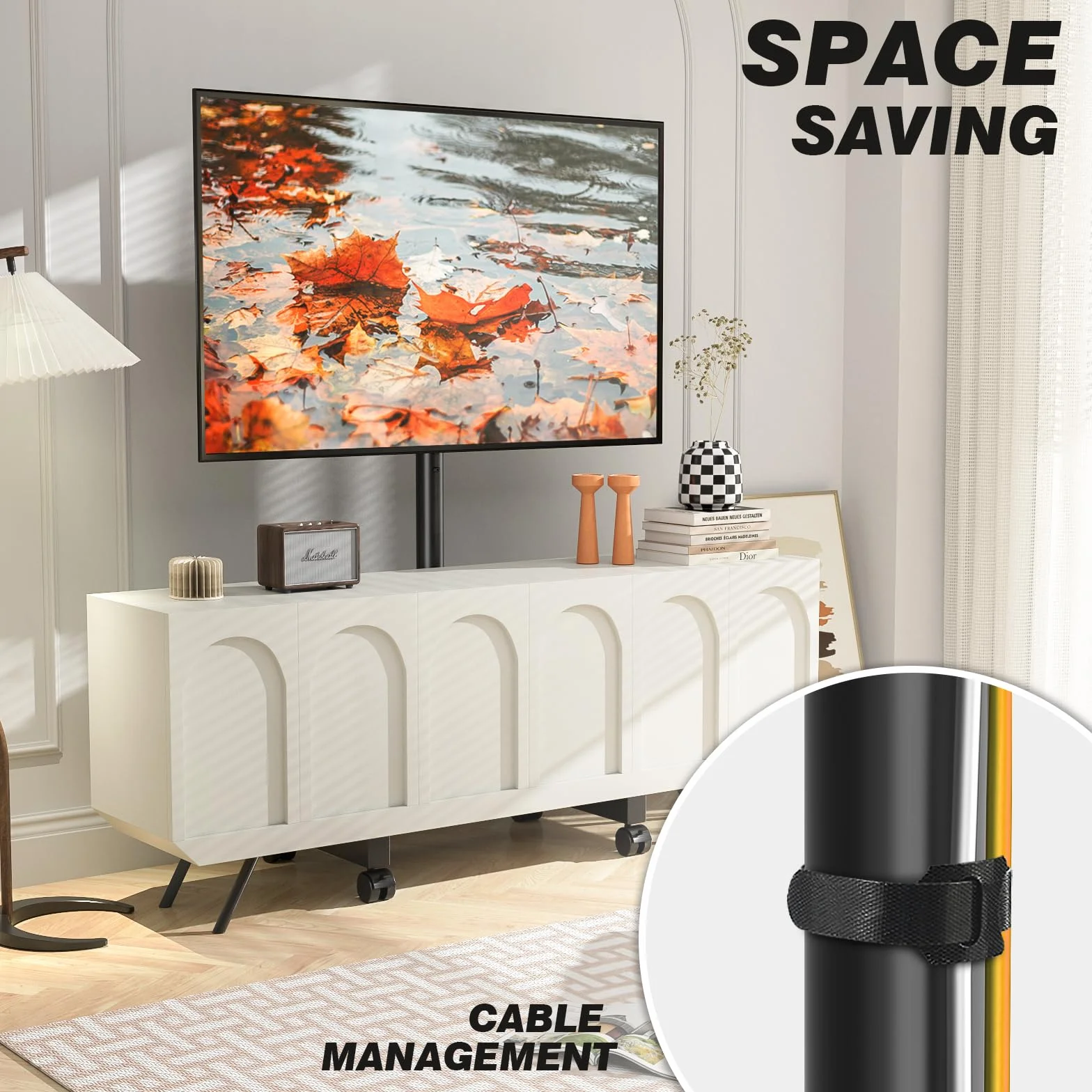 TVON Soporte TV con Ruedas para Television de 13-50 Pulgadas de Plasma/LCD/LED, Altura Ajustable Soporte TV Suelo Inclinación Carrito TV con Ruedas de hasta 20 kg, Máx VESA 200x200 mm, Negro