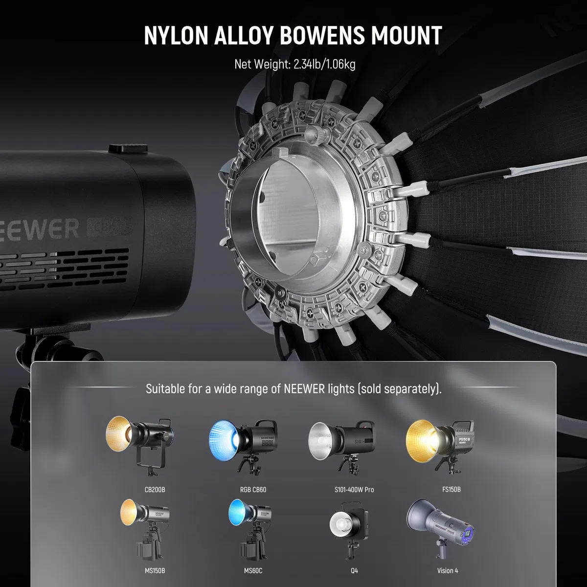 NEEWER Softbox Parabólico de Liberación Rápida con Difusor, 22" Softbox de Fotografía Bowens Mount para CB60 CB200B MS60 MS150B Q4 Luz de Video LED Compatible con Godox Compatible con Aputure, NS55P