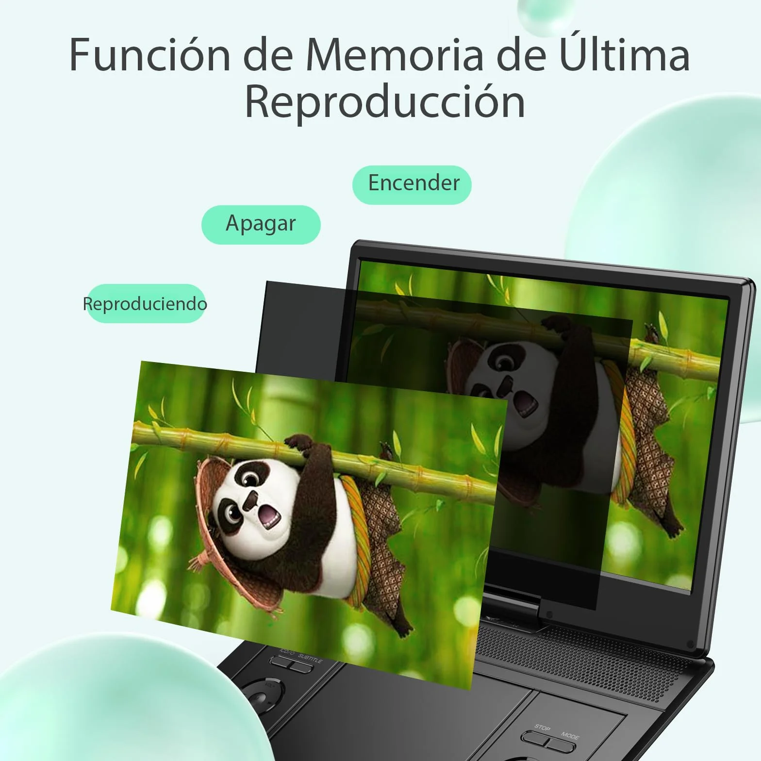 Yoton DVD Portátil 16" Pantalla Giratoria HD 14" Cargador Coche 1.8m Reproducción Memoria
