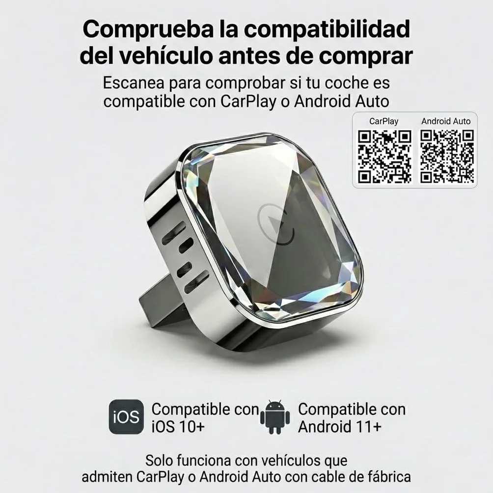 Adaptador CarPlay Inalámbrico 2 en 1 para Android Auto, Convierte Sistema con Cable a Inalámbrico, WiFi 5,8 GHz, Plug and Play, USB A y USB C, iOS 10 o Superior, Android 11 o Superior