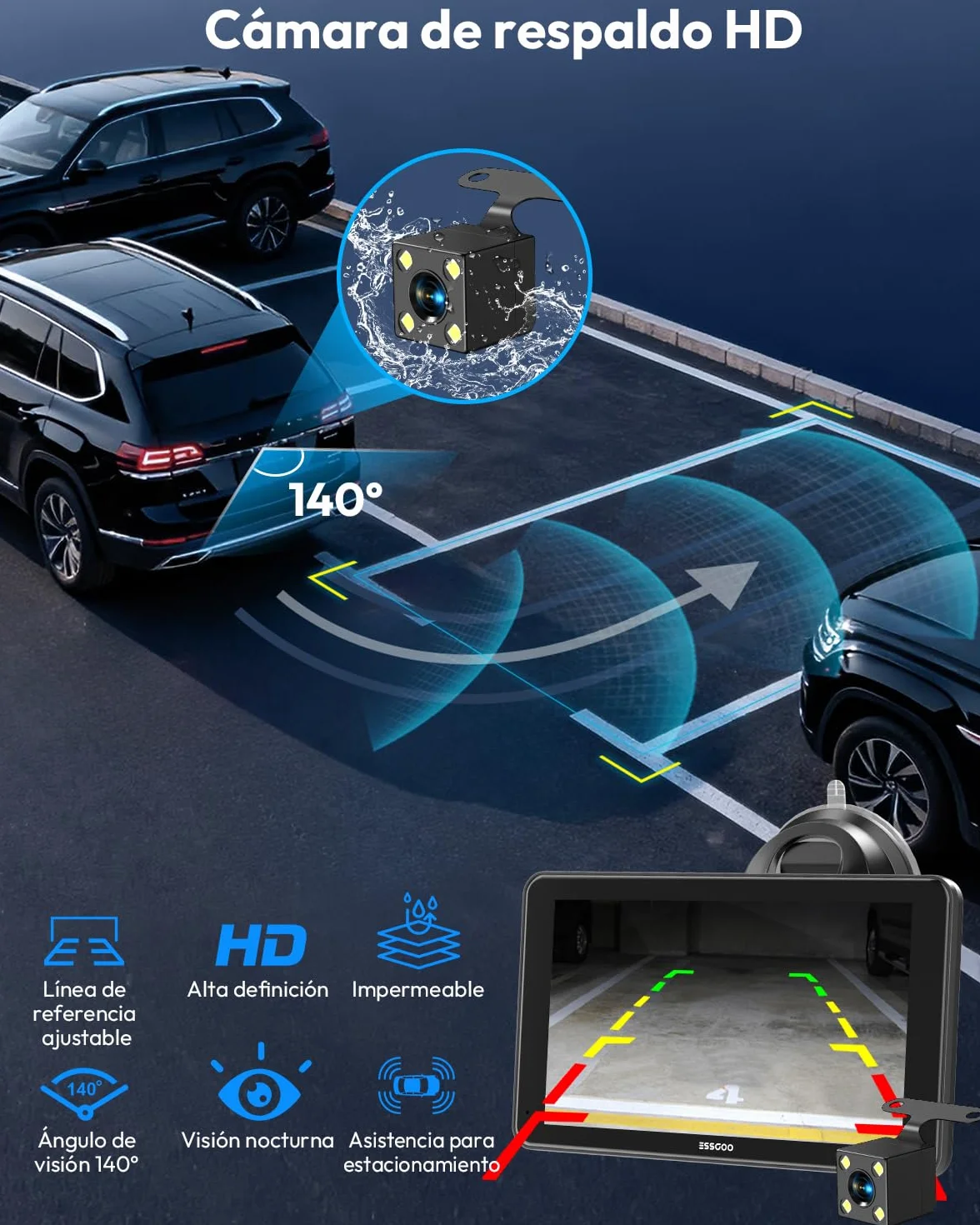 ESSGOO Pantalla Carplay Coche con Cámara Retrovisora,7 Pulgadas Apple Car Play Android Auto Inalámbrico,Pantalla Táctil Portátil Radio Coche con Bluetooth,Airplay,Mirror Link,FM,AUX,Siri,Navegación