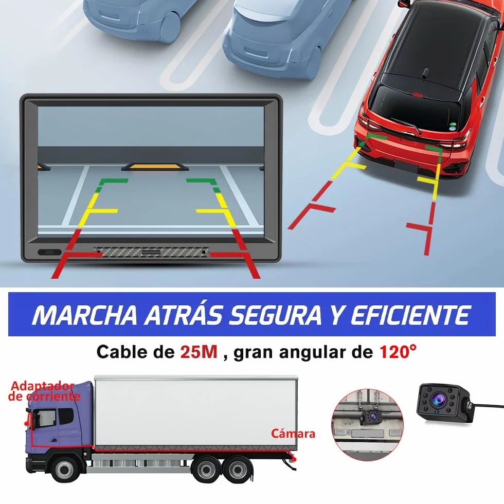 Navegador GPS para Camiones y Coches con Bluetooth y Cámara Trasera de 9 Pulgadas Pantalla LCD Multimedia, con Actualizaciones de Mapas de Europa para Toda la Vida