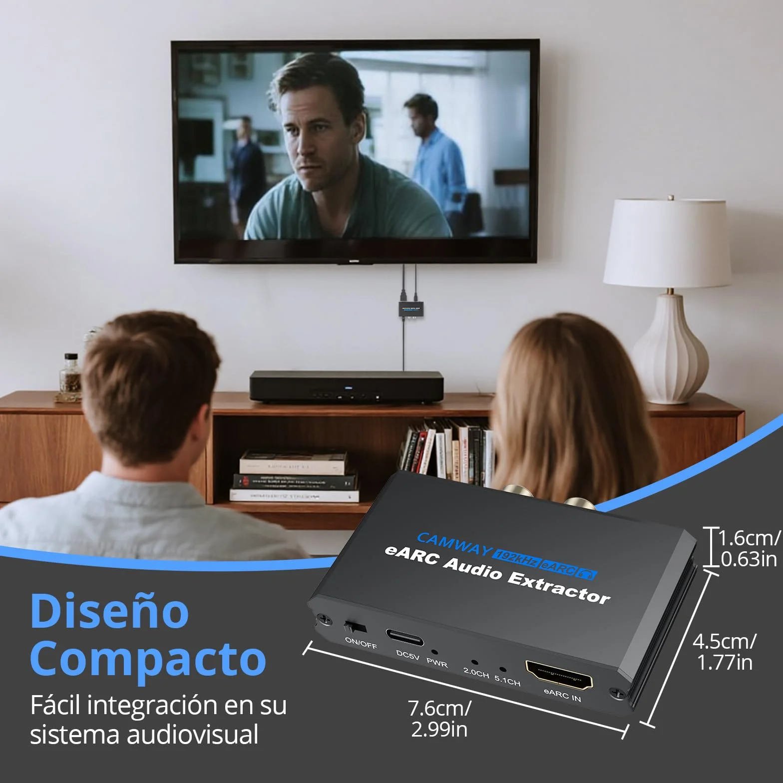 CAMWAY Extractor de Audio eARC/ARC, Adaptador eARC/ARC a Óptico+RCA+3.5m,Compatible con Sonido 5.1/2.0 Canales, con Cable Óptico y HDMI, para Sistemas de Cine en Casa/Amplificadores/Barra de sonido
