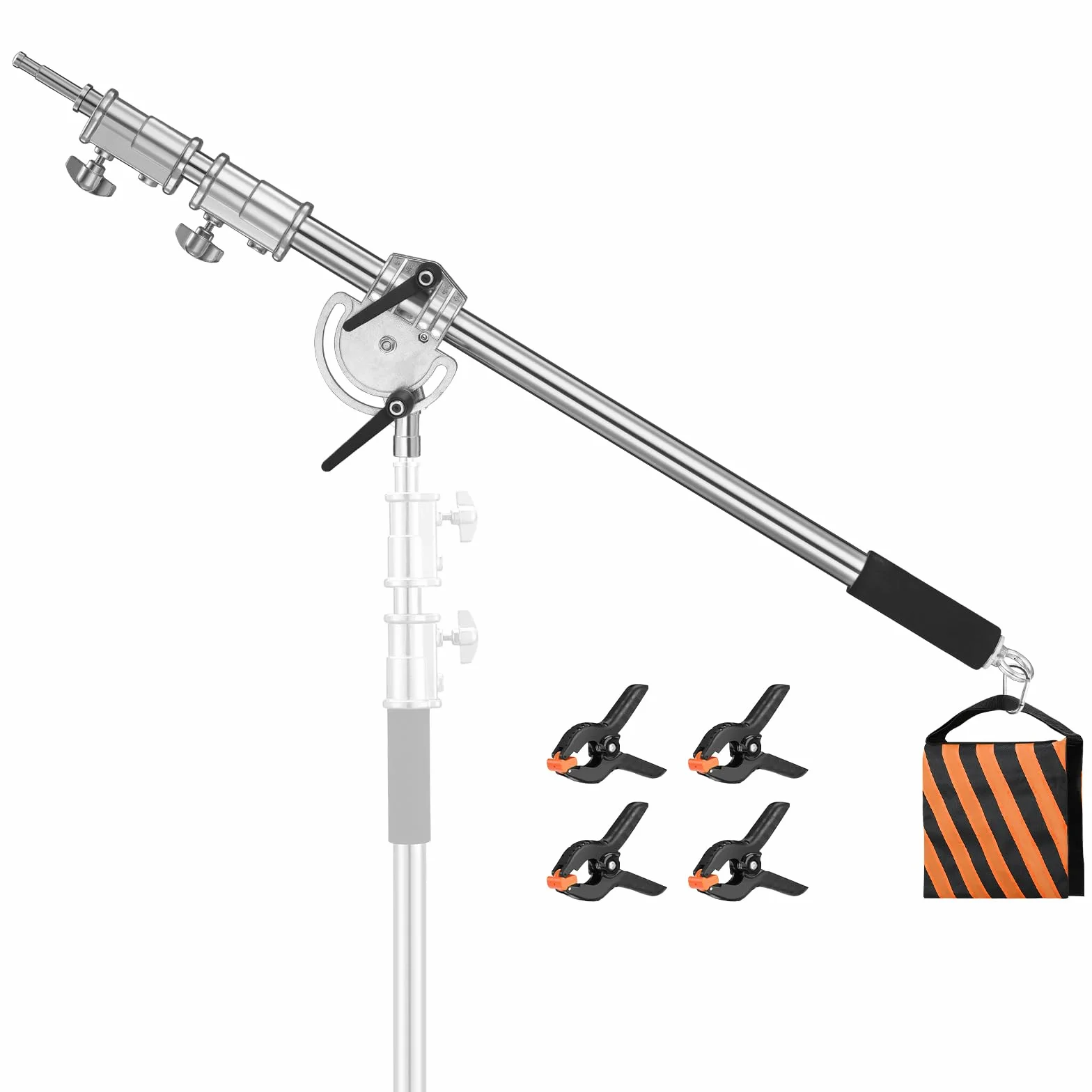 Soonpho Brazo Transversal de Acero Inoxidable Pesado para C Stand,Brazo de extensión 3.6ft a 8.2ft Boom Stand Arm,Conector Universal con Sacos de Arena para Estudio de luz única softbox reflectores
