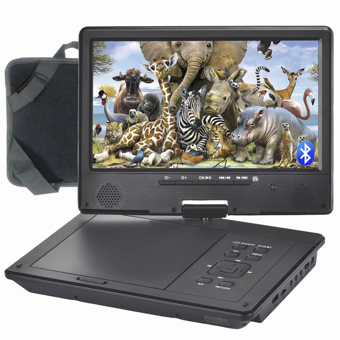 YOOHOO Reproductor de DVD portátil Bluetooth 12,5" Pantalla giratoria 10,5" Libre Regiones MKV MP4 WAV CD