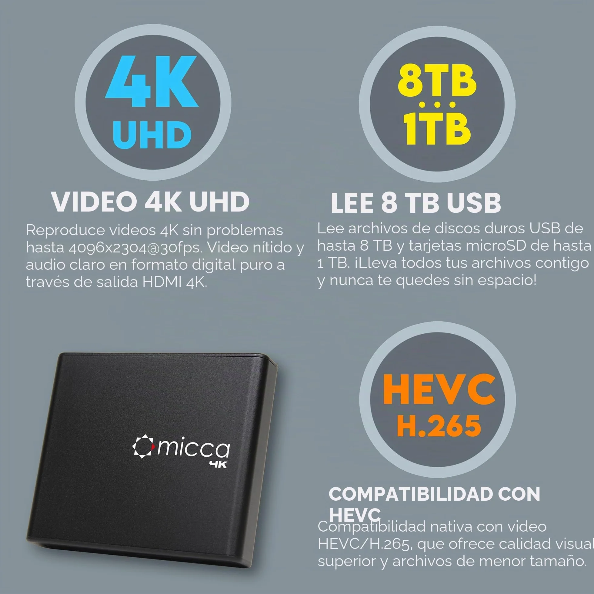 Micca Reproductor Multimedia 4K Ultra-HD USB MicroSD HDMI AV