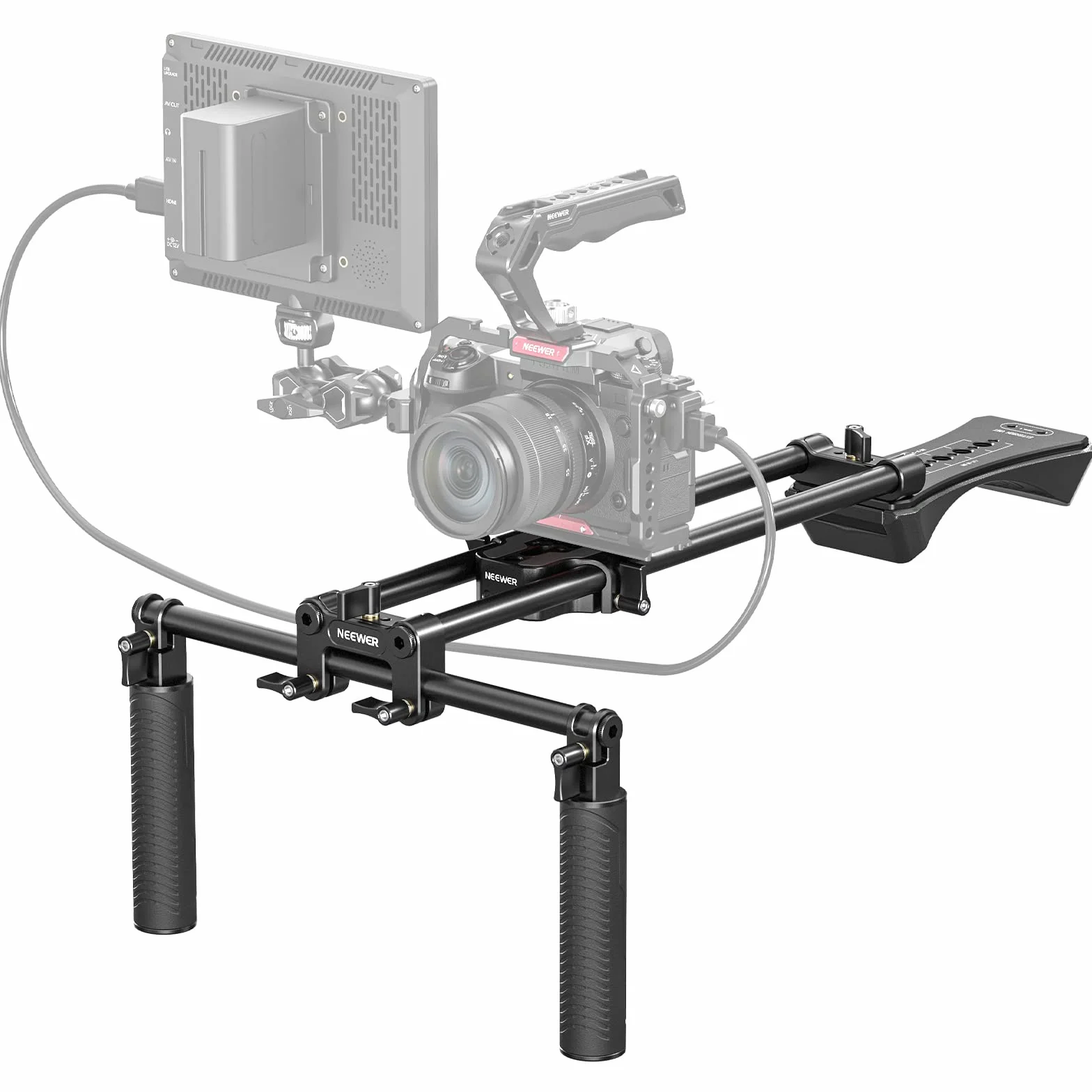 NEEWER Kit de Plataforma de Hombro Universal,Estabilizador con Sistema de Soporte de Barra de 15mm Extendido de 40cm para DSLR Filmación,Compatible con SmallRig Follow Focus/Soporte/Caja Mate,SR004