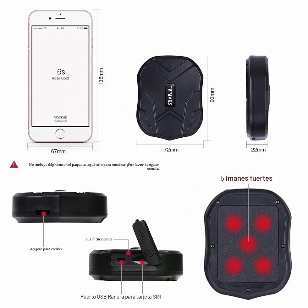 TKMARS Localizador GPS para Coche TK905 Rastreador sin Suscripción 90 días Espera 5000mAh Impermeable Antirrobo