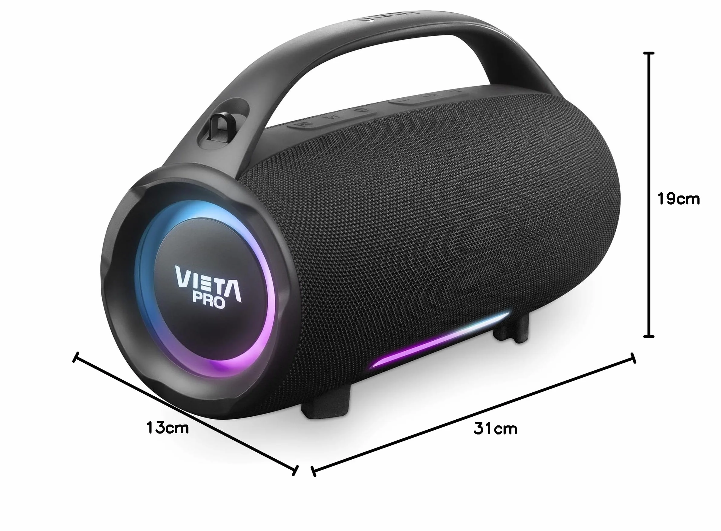 Vieta Pro Mini Thunder 2 Altavoz Bluetooth Potente 100W IPX6 Impermeable, 15h Batería, Luces RGB, Sonido Estéreo TWS