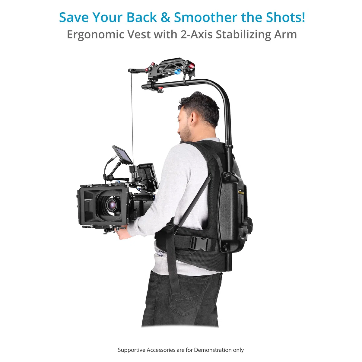FLYCAM Flowline Chaleco Starter con Brazo 2 Ejes Placid 5-7,5 kg Kit cámara | Brazo preinstalado con dos muelles de tensión intercambiables; incluye cuerda de seguridad para uso en producción a mano