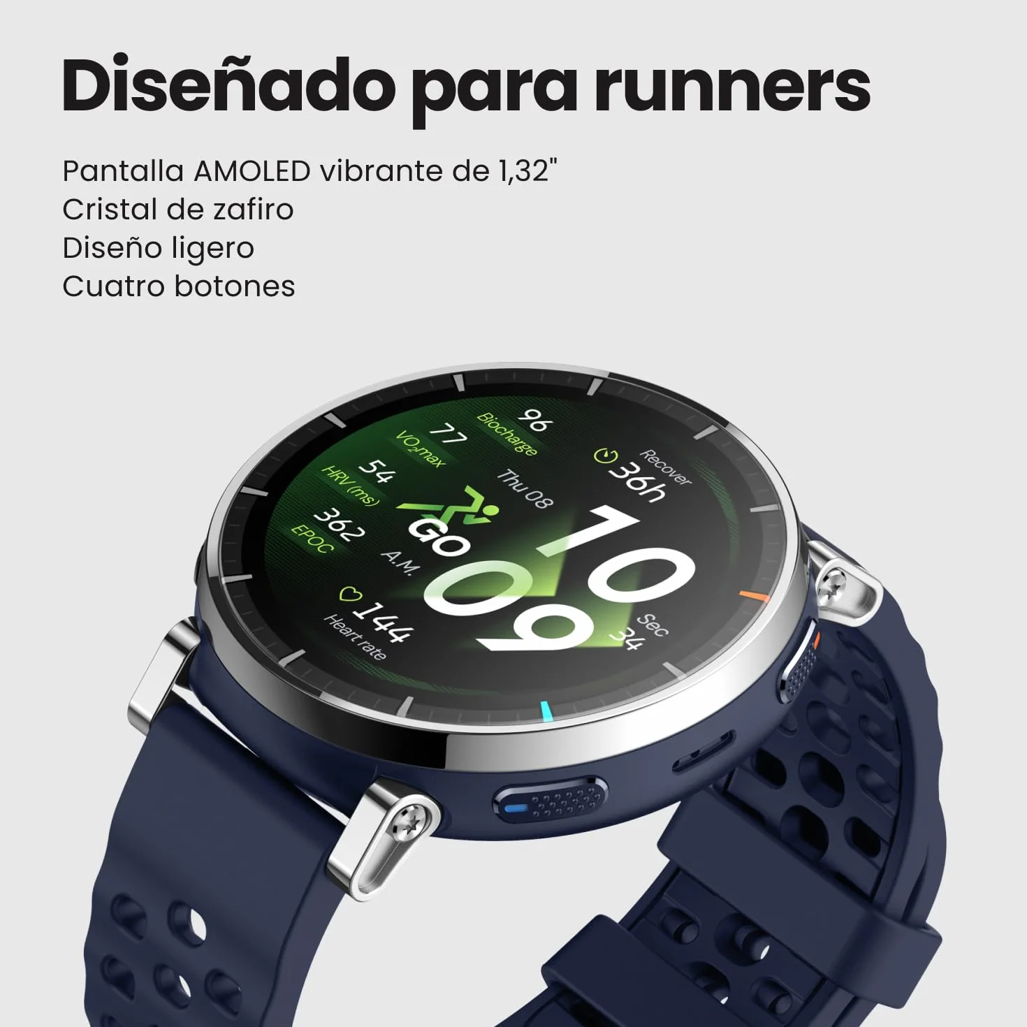 Amazfit Active 3 Premium Reloj Inteligente GPS Running, Pantalla AMOLED 1,32" Zafiro, Batería de 12 Días, 4GB, NFC, Mapas Offline, 170+ Modos de Entrenamiento, 5 ATM, Smartwatch para Android iPhone