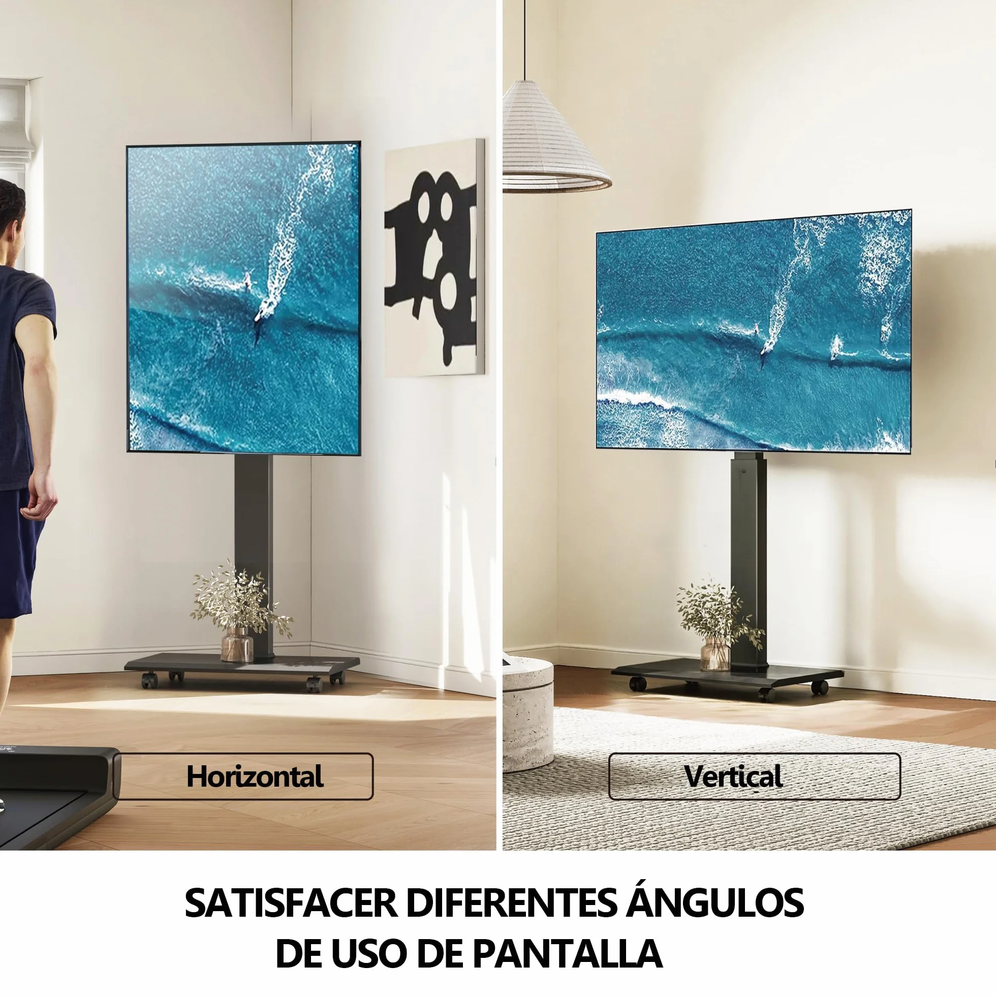 FITUEYES Soporte de TV sobre ruedas para carro de TV móvil de 32 a 75 pulgadas, horizontal a vertical, soporte de suelo para TV con giro de 40° y 7 altura ajustable, soporte de TV portátil máx. VESA