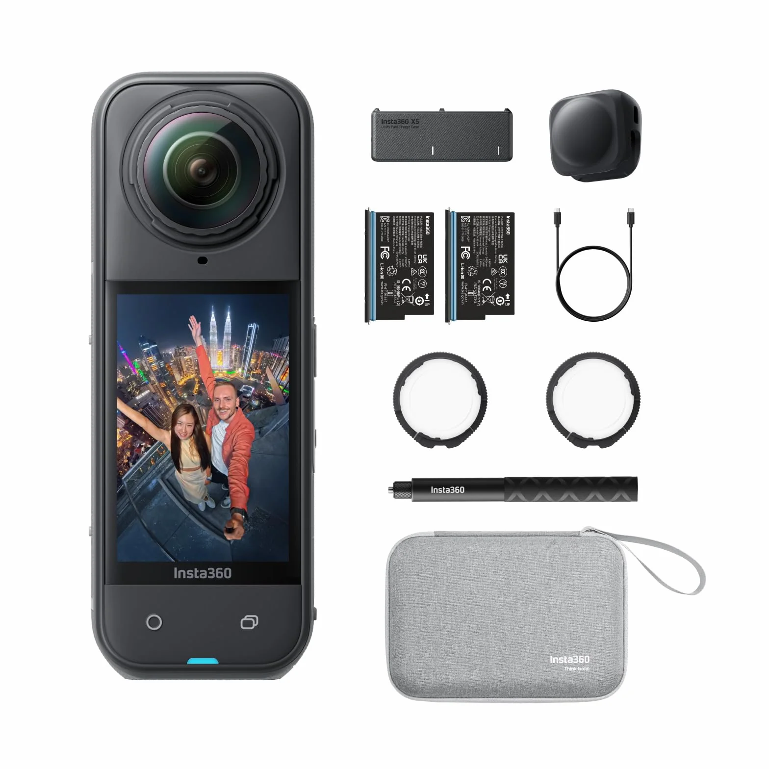 Insta360 X5 Paquete Esencial Cámara 8K 360º Impermeable Lente Dura reemplazable batería 3h antiviento Incorporado estabilización