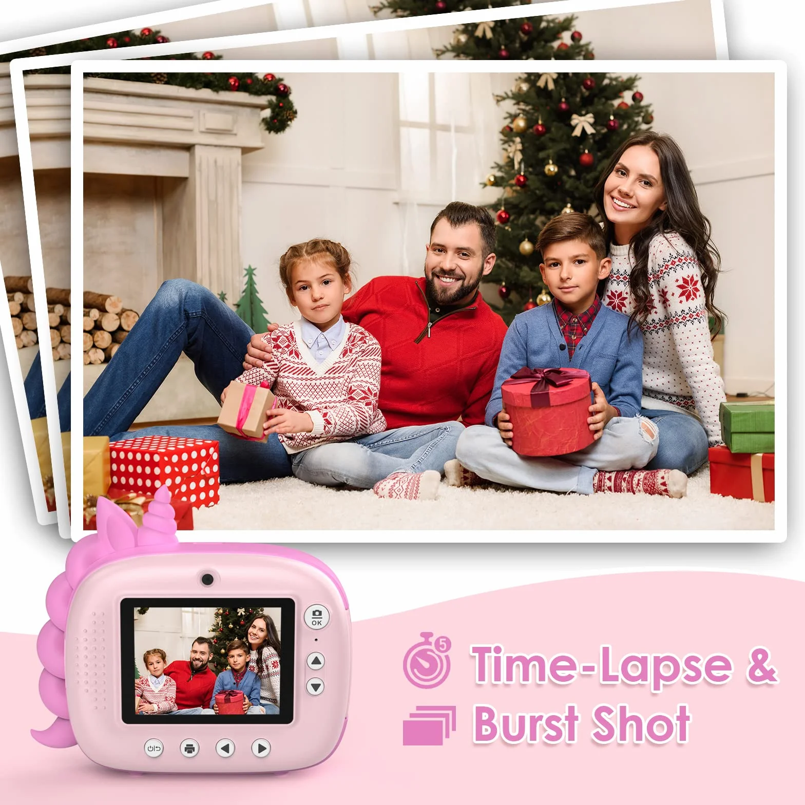 HiMont Cámara infantil digital instantánea 32 GB papel impresión tarjeta TF rosa