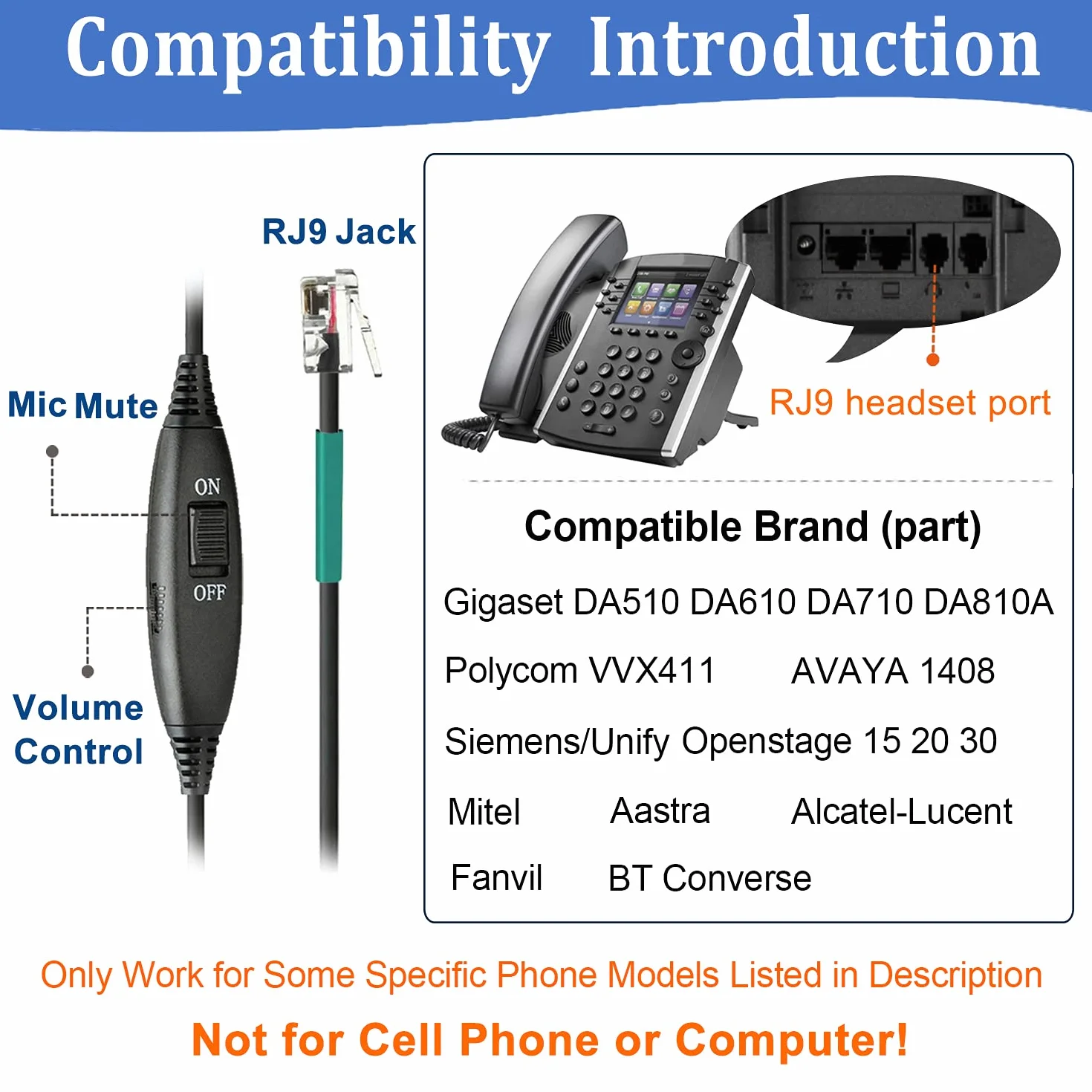 Auriculares Teléfono Fijo RJ9 Binaurales con Micrófono Cancelación de Ruido para Gigaset DA710 Fanvil X4G X7C Polycom VVX311
