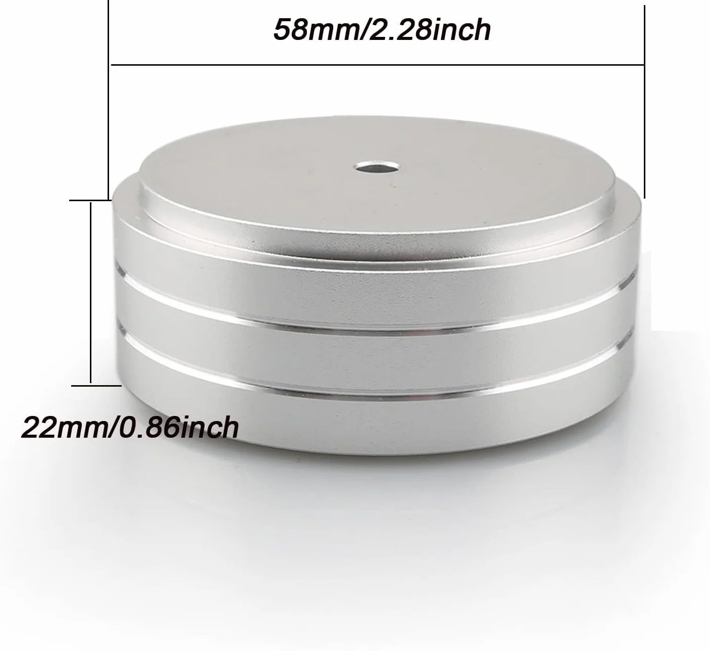 4 pies absorbentes de alta fidelidad, subwoofer de aluminio, 58 x 22 mm, para atornillar (plata)