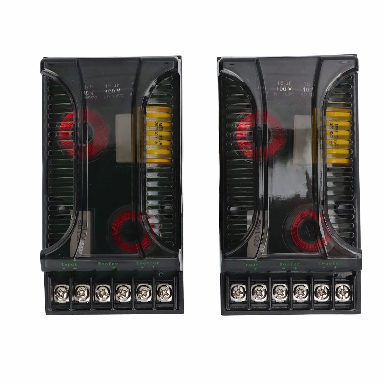 Divisor de Frecuencias de 2 Vías para Altavoces de Coche Compatible con la Mayoría de Sistemas de Audio Crossover con Protección contra Sobrecorriente y Disipación de Calor