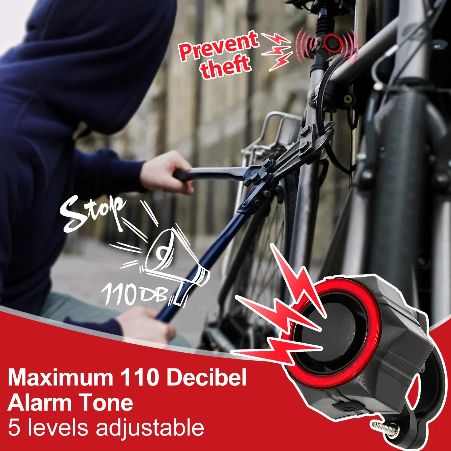 BANGTING 110 dB Alarma Bicicleta con Control Remoto, Alarma Antirrobo Inalámbrica para Moto, Alarma Patinete Electrico Impermeable IP65, Alarma Bicicleta Antirrobo para Bicicleta Electrico (Negro)