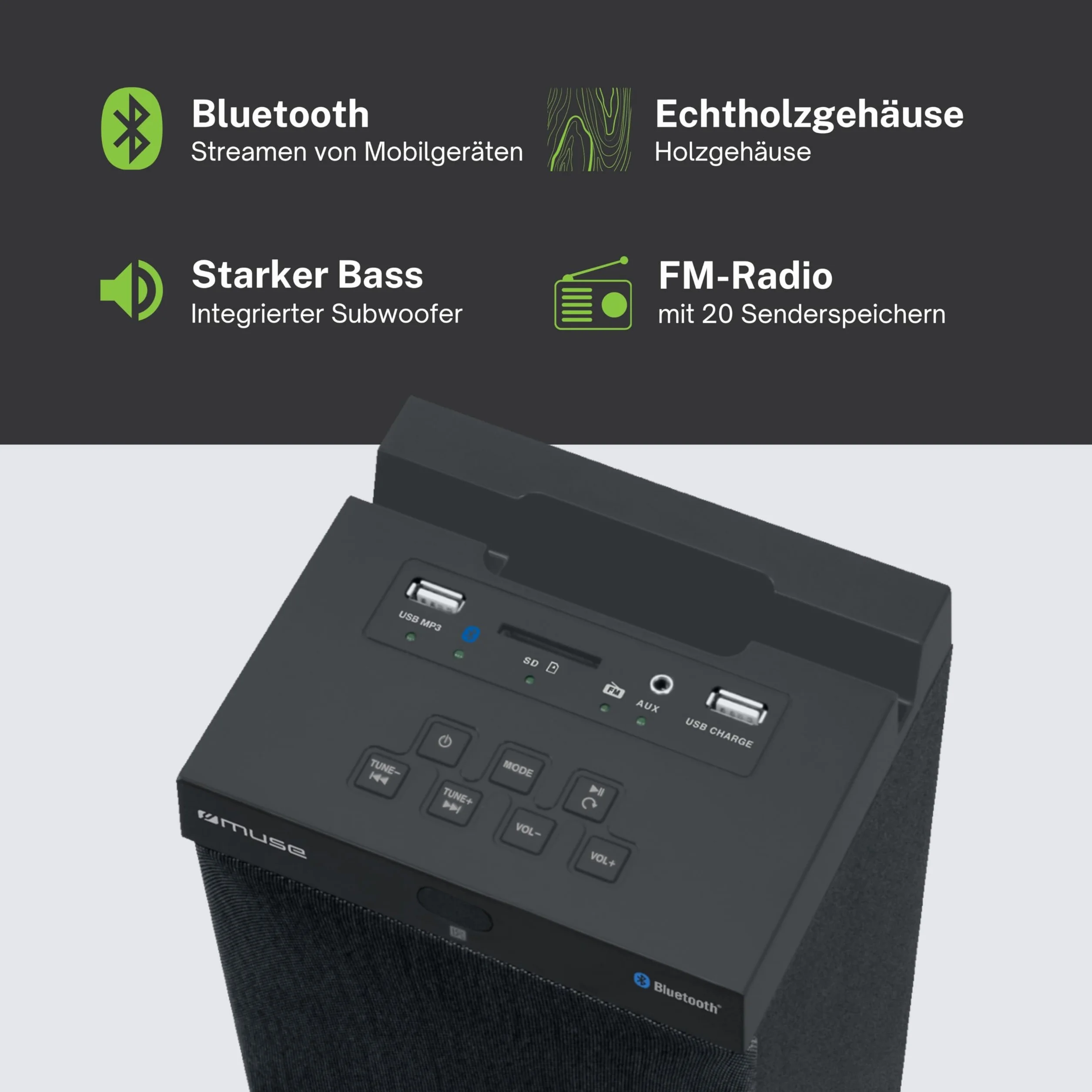 Muse M-1250BT Torre de Sonido con Bluetooth A2DP