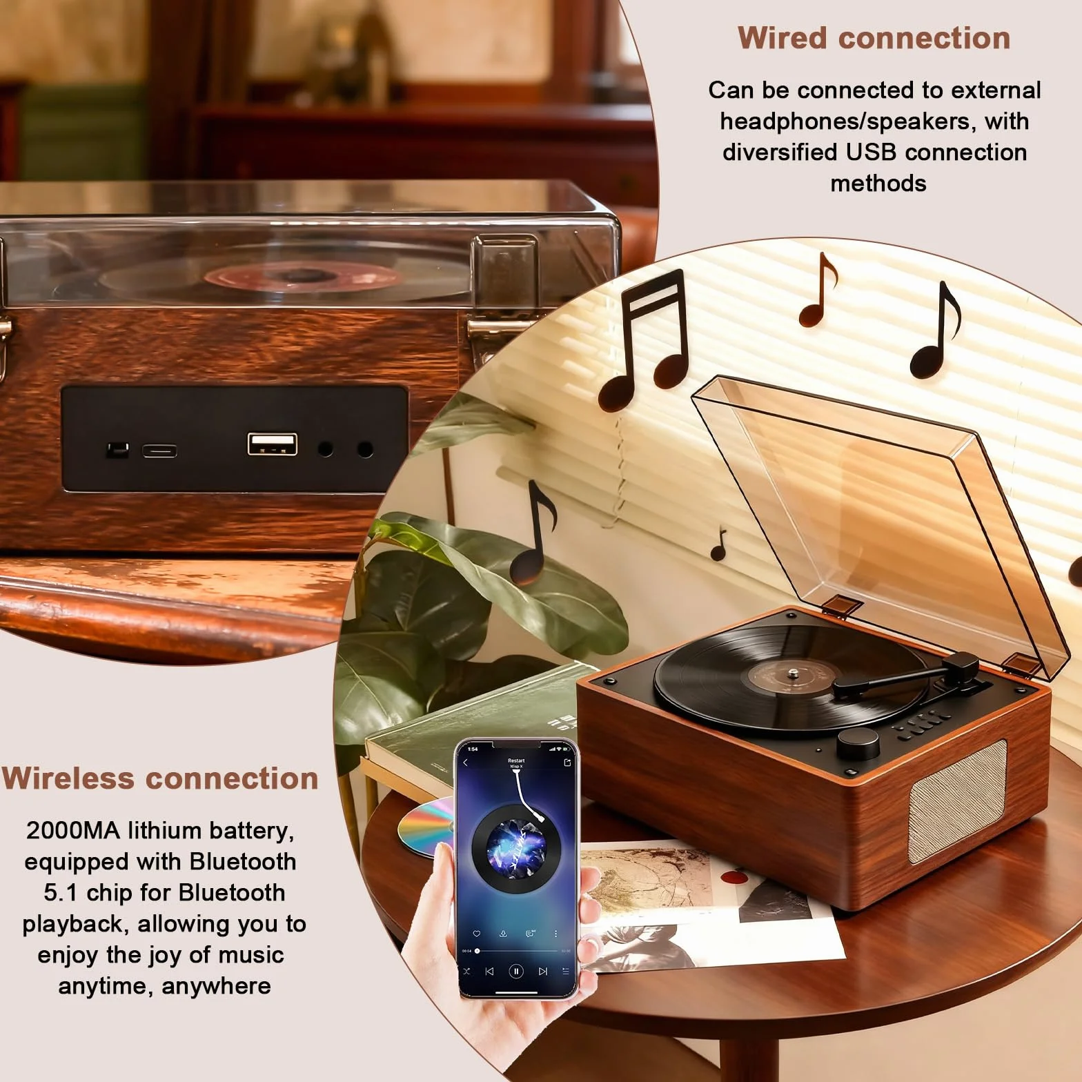 Reproductor de CD portátil Bluetooth 5.1 estéreo dual recargable USB AUX