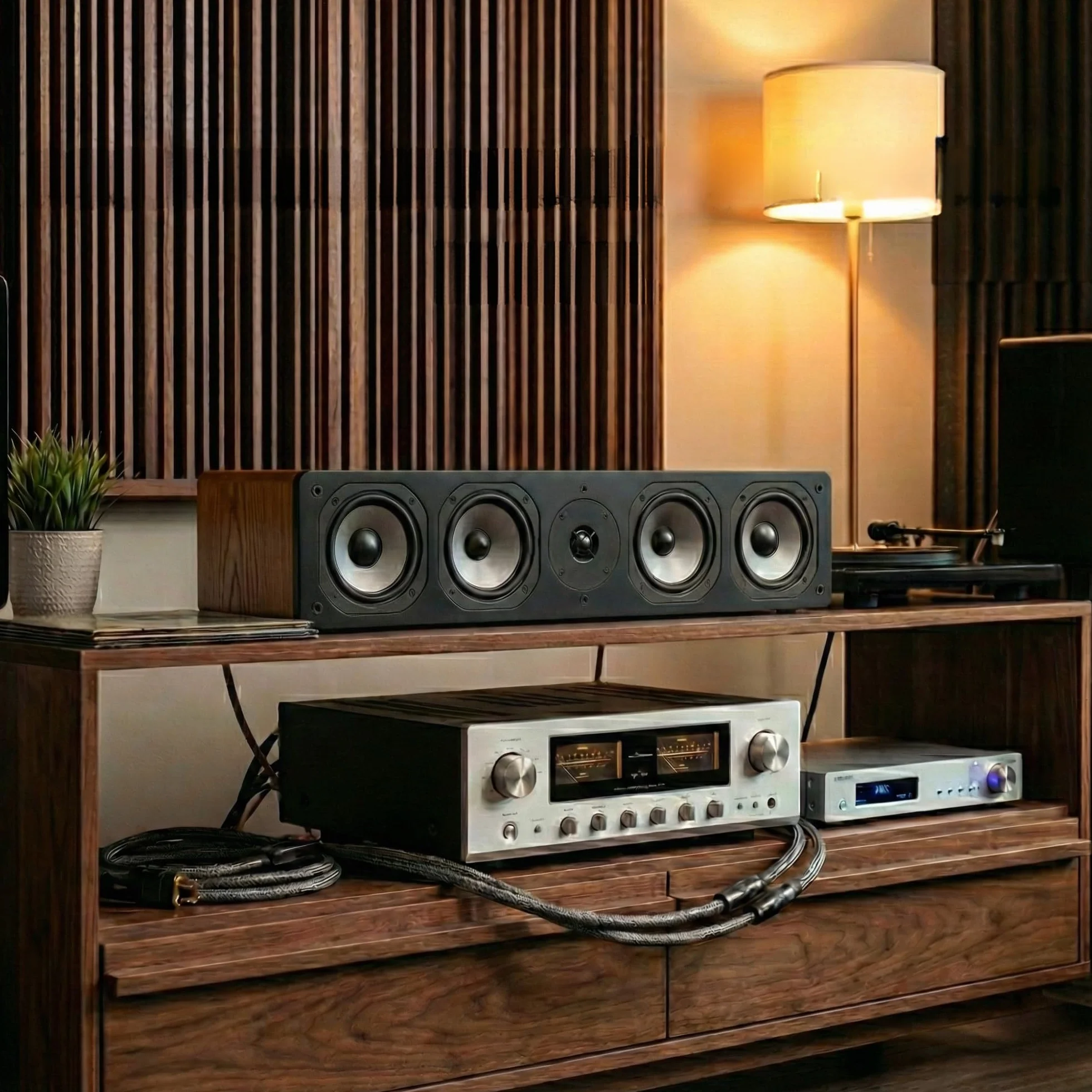 Dynavoice Challenger C-5 XL Roble Natural. Altavoz Central Pasivo 210W 6-8 Ohm. 4X Woofer 5,25″ y Tweeter 1″ Super Audio. Home Cinema HiFi. Bass Reflex Trasero. VESA 10x10.