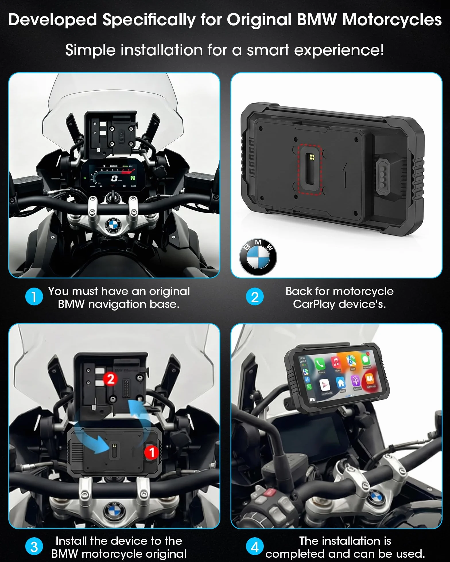 Pantalla CarPlay para Motocicletas BMW Pantalla Táctil de 6,25 Pulgadas Navegador Moto Compatible con CarPlay y Android Auto Navegación GPS, Dual Bluetooth, Siri y Asistente de Google