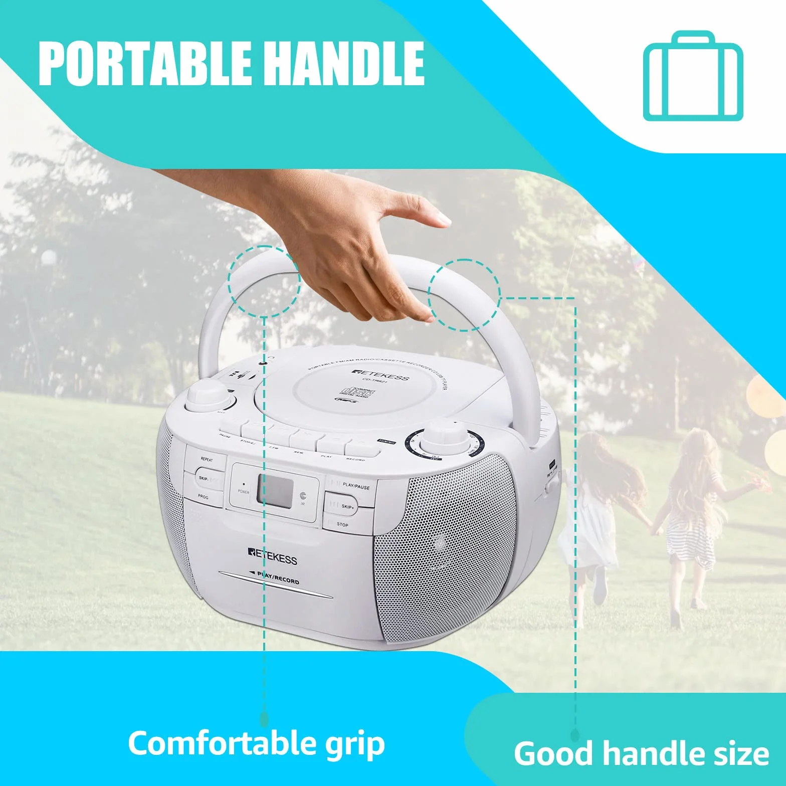 Retekess TR621 Radio CD Reproductor Boombox Stereo FM AM USB TF Grabación Control Remoto Blanco