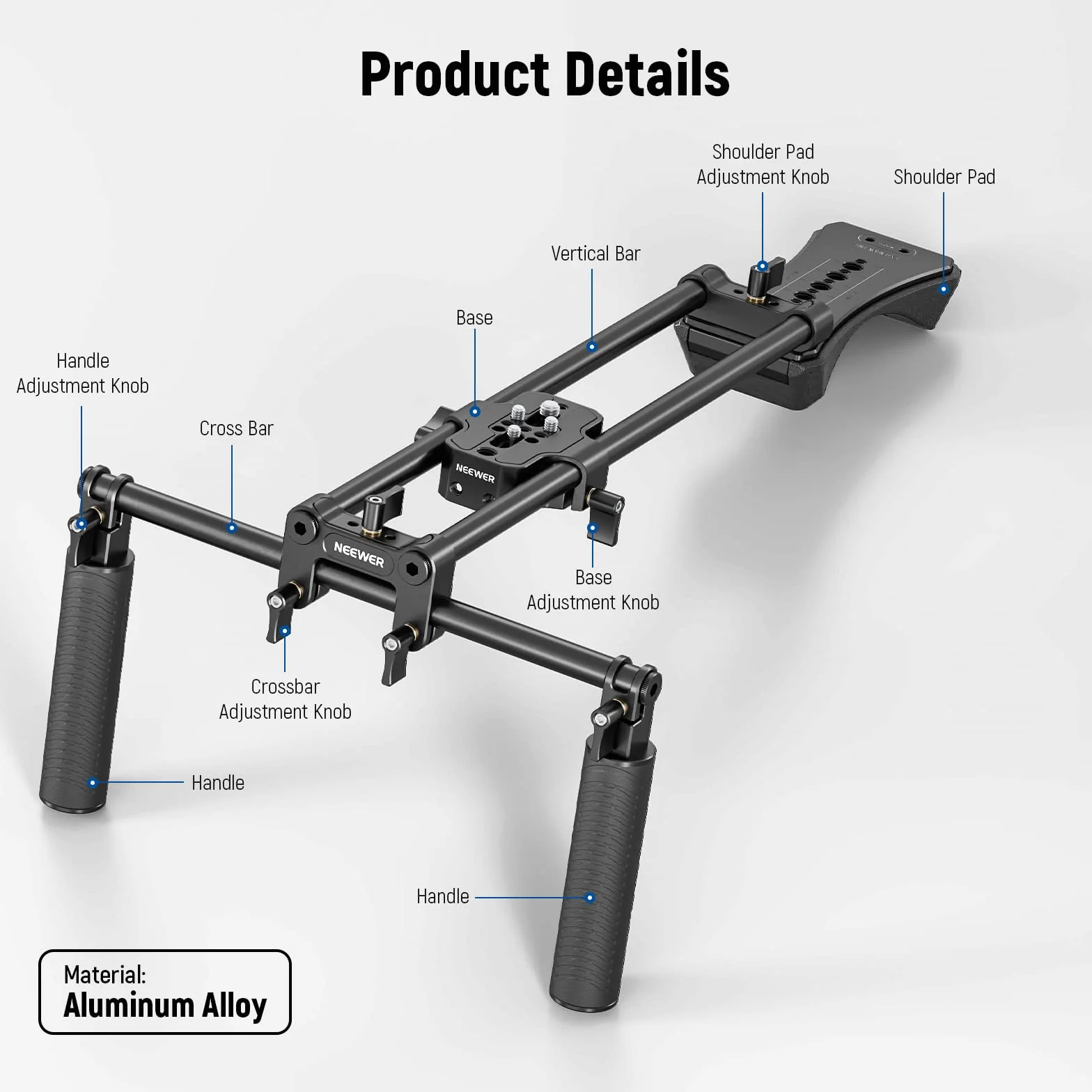NEEWER Kit de Plataforma de Hombro Universal,Estabilizador con Sistema de Soporte de Barra de 15mm Extendido de 40cm para DSLR Filmación,Compatible con SmallRig Follow Focus/Soporte/Caja Mate,SR004