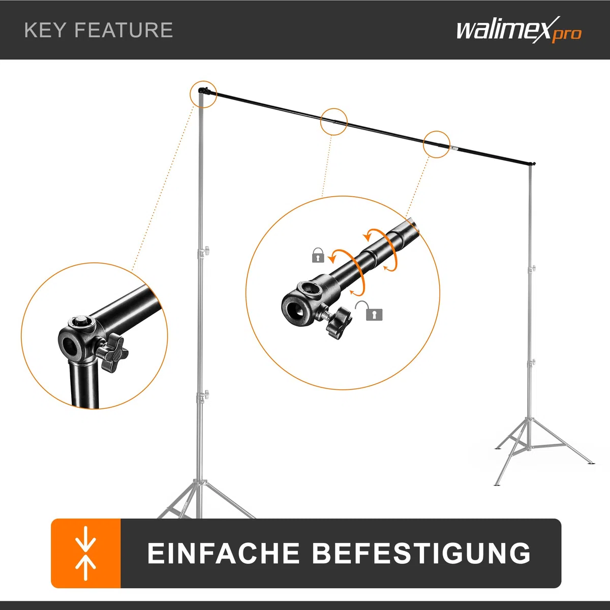 Walimex 16336 - Varilla telescópica para telón de fondo (120 - 307 cm), negro