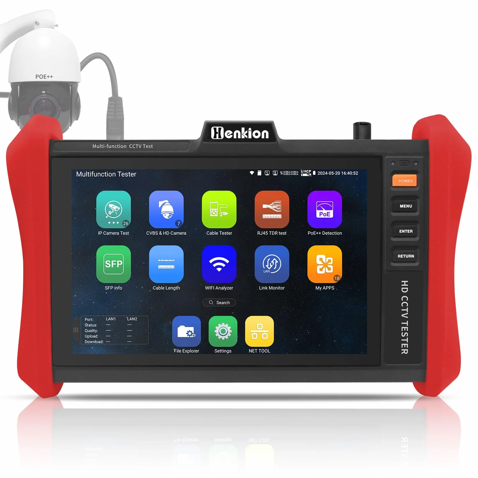 Monitor Probador de CCTV 4K 12MP - Tester Cámaras IP con PoE++ Máx 90W - Probador Cámaras 8MP TVI/CVI/AHD/CVBS Coaxial, Módulo SFP 1CH, WiFi, Herramientas Red, Tester de Cables, HD/VGA, Detección PoE