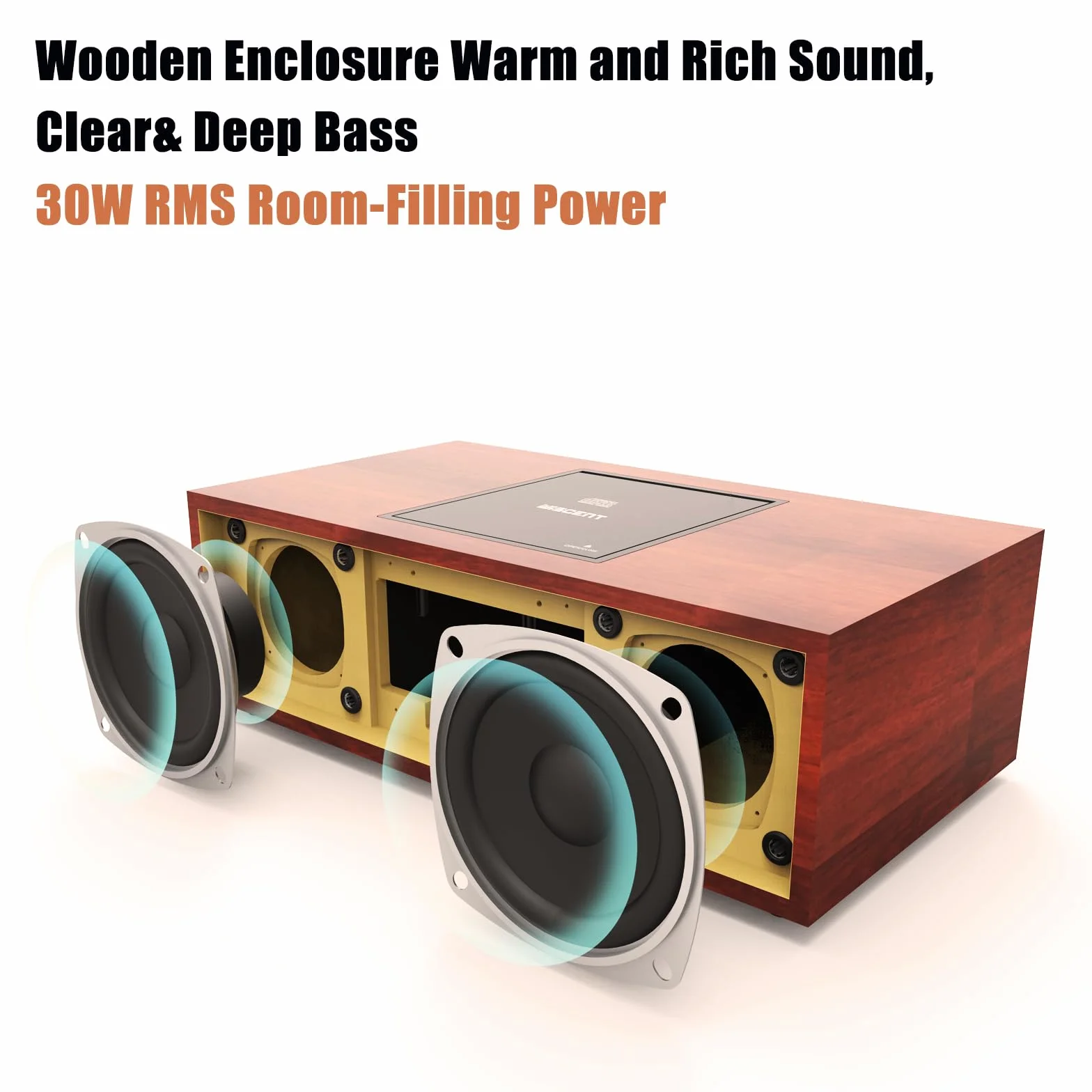 WISCENT Reproductor de CD 30 W RMS con Bluetooth Radio FM USB AUX