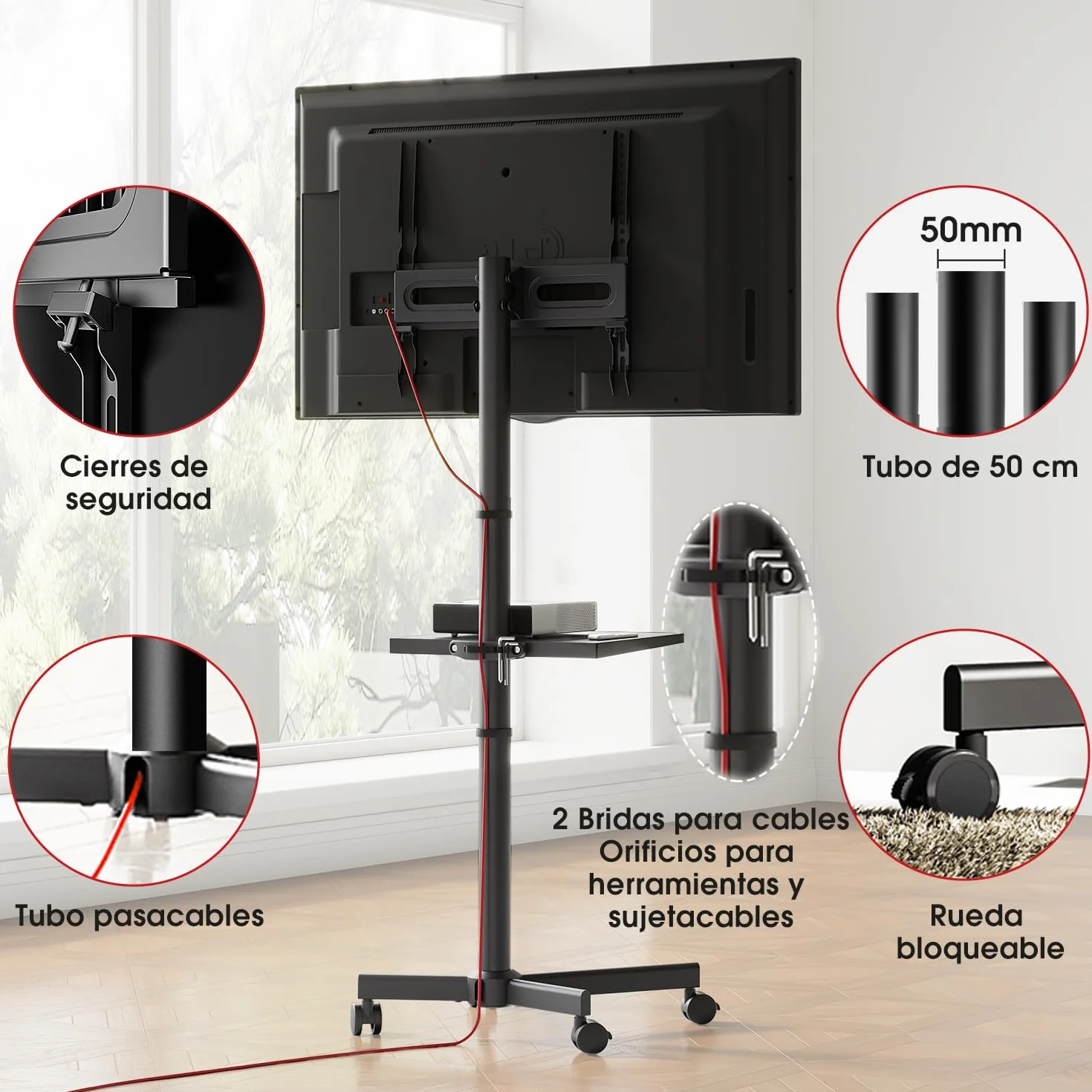 AOKCOS Soporte de TV móvil con ruedas para televisores de 32 a 65 pulgadas, carrito hasta 40 kg
