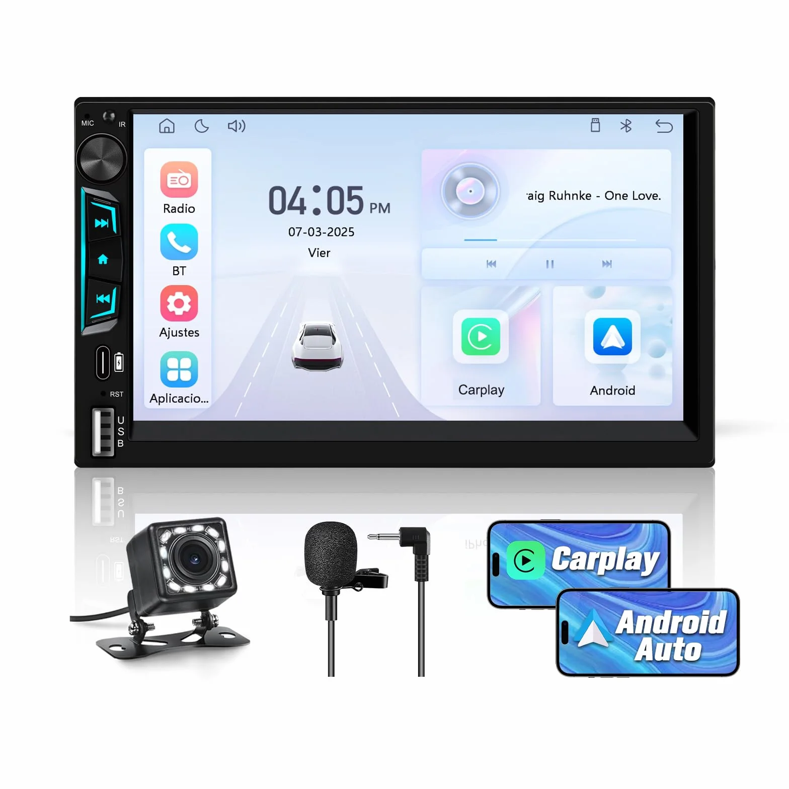 Radio de Coche 2 DIN Universal con Carplay y Android Auto Inalámbrico,Autoradio 2 DIN con Pantalla Táctil de 7 Pulgadas y Cámara Trasera, Admite Bluetooth/Mandos Volante/FM/USB/Tipo-C