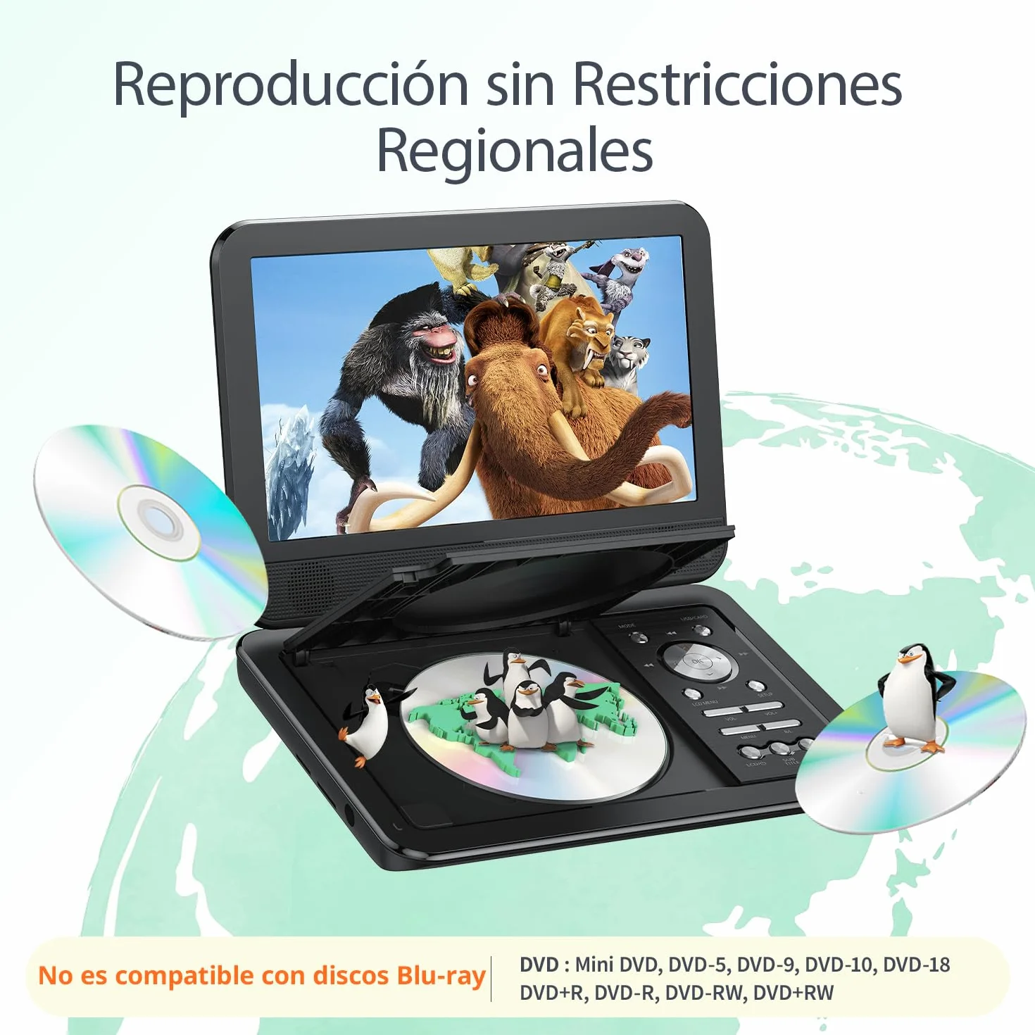Yoton Reproductor de DVD Portátil 12,5'' Pantalla Giratoria HD 10,5'' Sin Restricción Regional