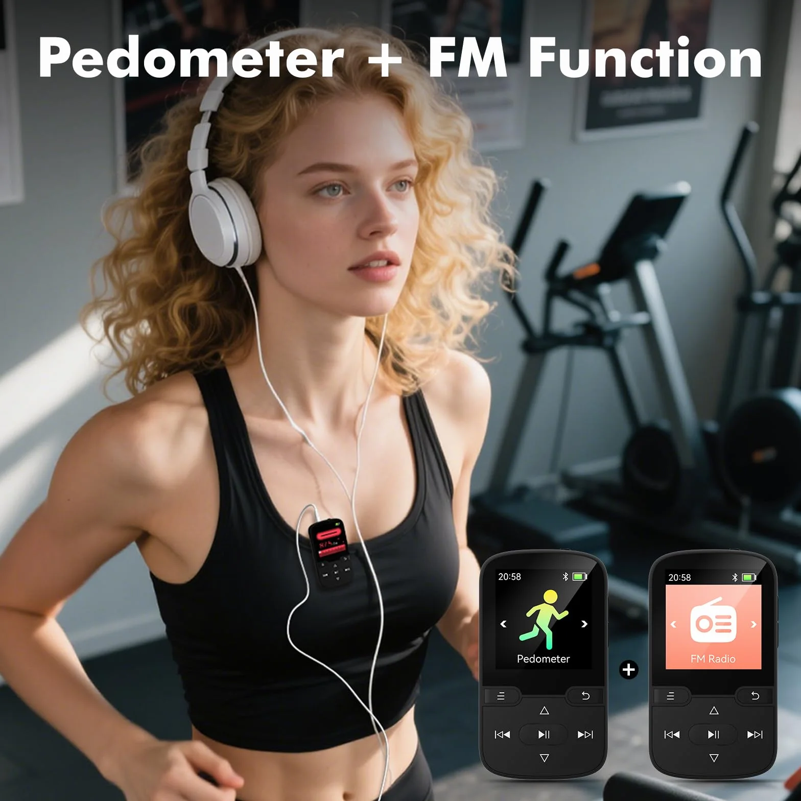 Reproductor MP3 Bluetooth 5.3 con Clip, Radio FM, Grabadora de Voz, 64GB, Deportes