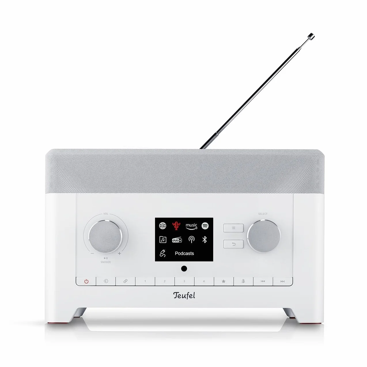 Teufel Radio 3SIXTY - Altavoz Bluetooth con Radio Digital Premium Internet Dab+, Sonido de 360 Grados, función de Banco de energía, subwoofer, función de Despertador - Blanco