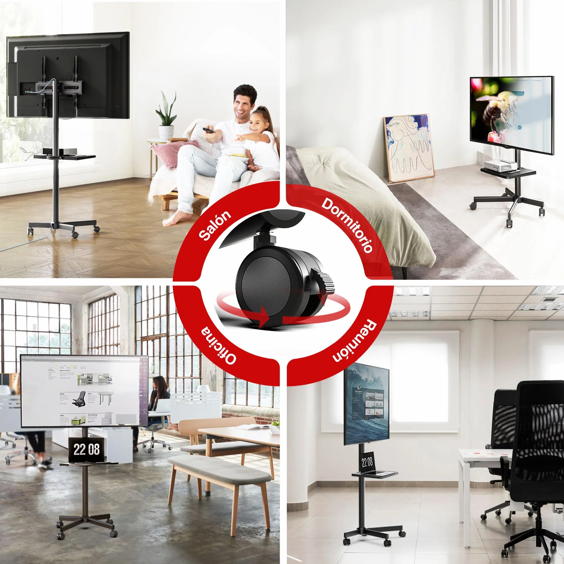 AOKCOS Soporte de TV móvil con ruedas para televisores de 32 a 65 pulgadas, carrito hasta 40 kg