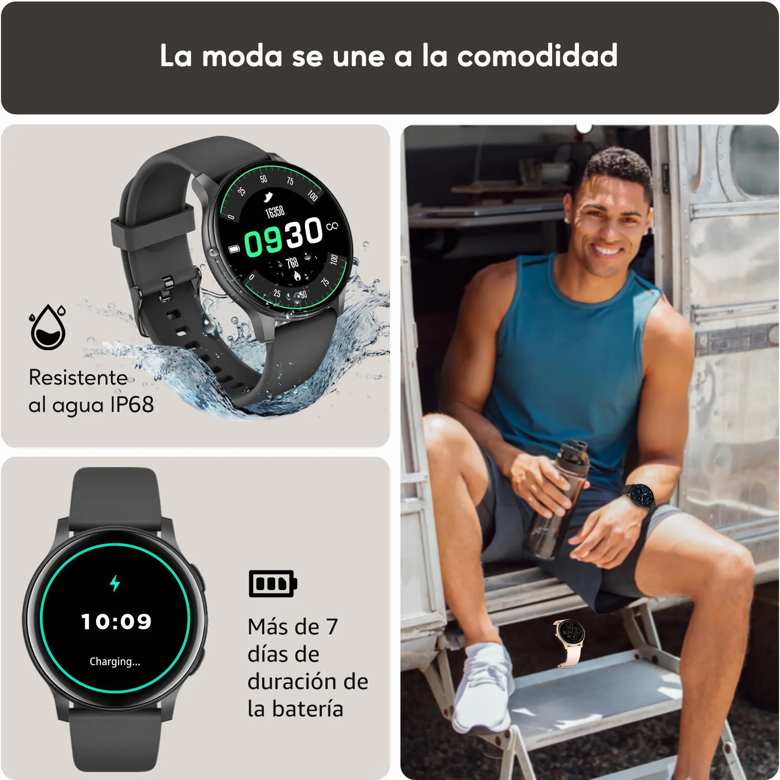 AcclaFit Reloj Inteligente Hombre Mujer con Llamadas Bluetooth, Smartwatch Esfera Redonda 1,38" con Pulsómetro, Monitor de Sueño, IP68 Impermeable, Compatible con Android iOS - Regalo Día del Padre