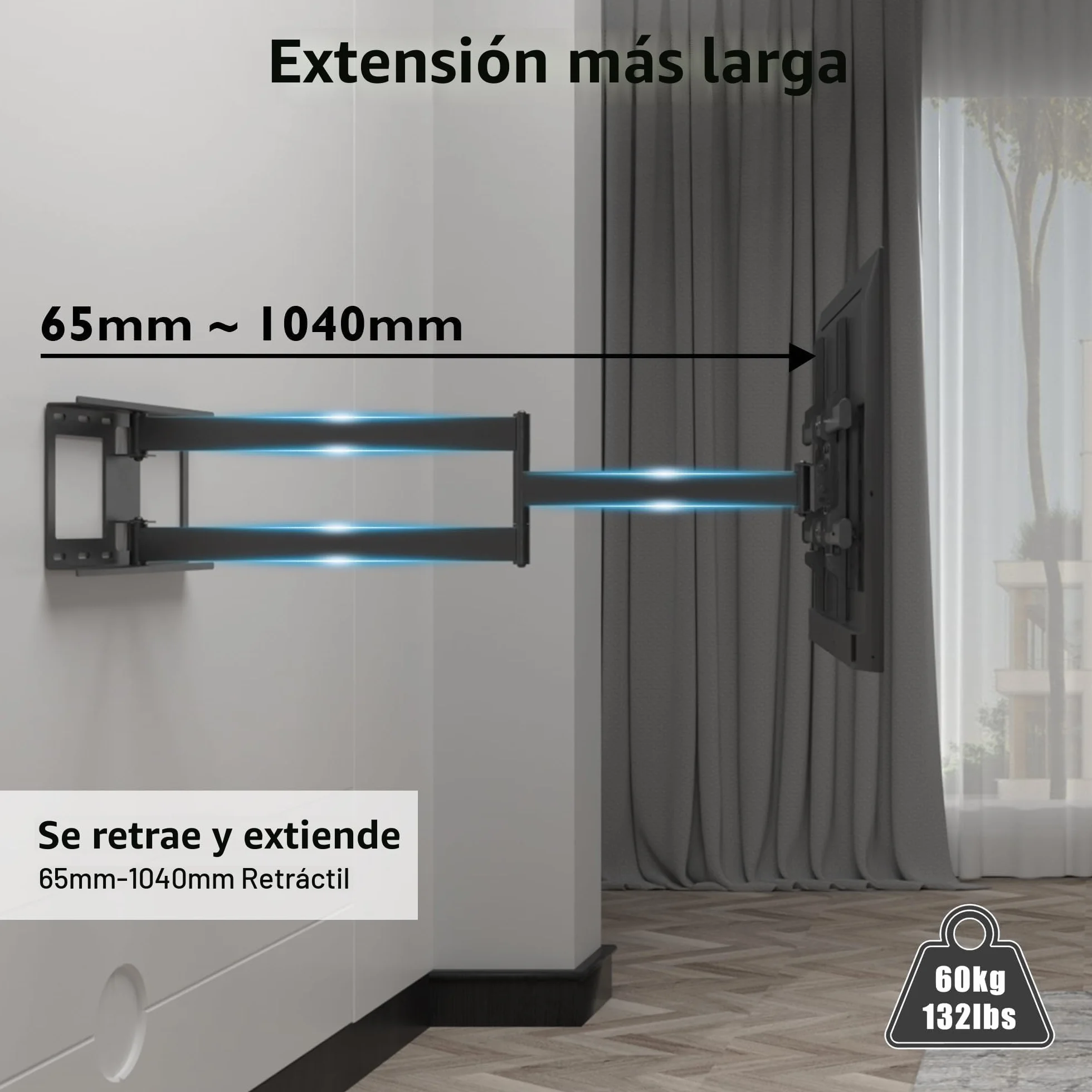 BONTEC Soporte TV Pared Brazo Articulado Extralargo 1040mm 32-75" LCD LED OLED 60kg VESA 600x400mm