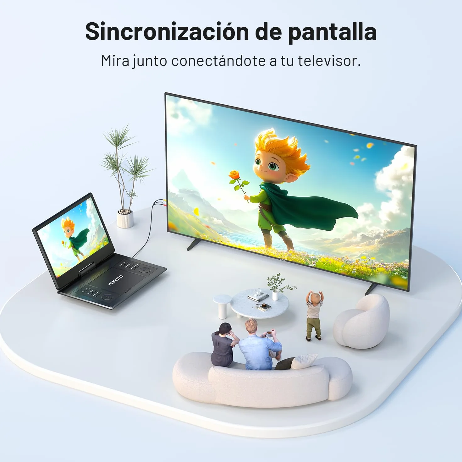 POFOTO Reproductor DVD Portátil 15,7'' Pantalla HD Giratoria 14,1" 6H Autonomía Multiformato SD USB