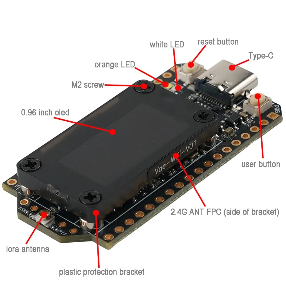 DIYmalls Placa de desarrollo ESP32 LoRa 32 V4 de 868 MHz + antena LoRa de 868 MHz para Meshtastic IOT LoraWan Gateway compatible con Heltec LoRa32 V3 Dev Board (2 unidades)