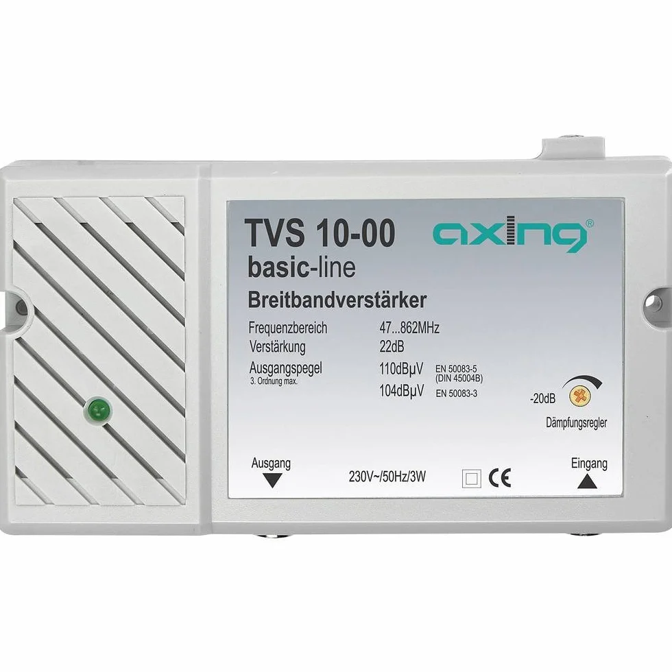 Axing Amplificador TVS 10-00 de banda ancha para TV por cable o antenas DVB-T2 HD FM DAB+