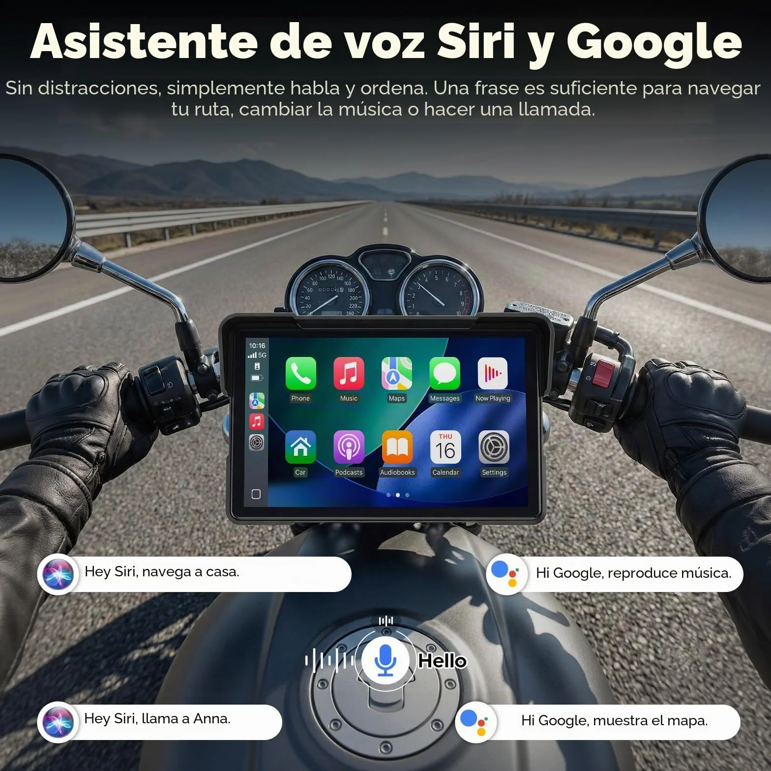 Volam Pantalla Carplay para Motocicleta, CarPlay y Android Auto Inalámbricos, 7 Pulgadas Pantalla Táctil Impermeable IP67 con Navegación GPS, Doble Bluetooth, Asistente de Voz, Plug y Play