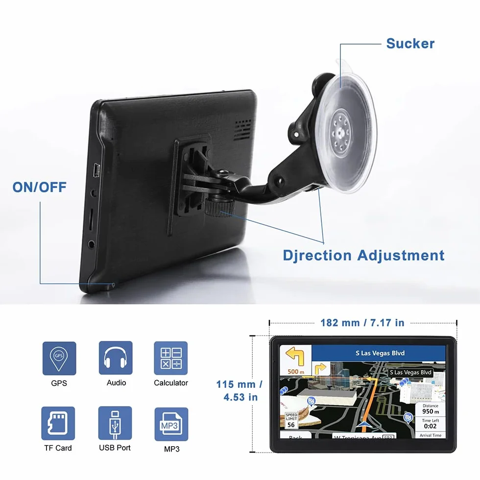 7 Pulgadas GPS Coche,Navegador GPS Coche,GPS Camiones Profesional,Actualizaciones de Mapas de Europa para Toda la Vida,para Camiones y Coches
