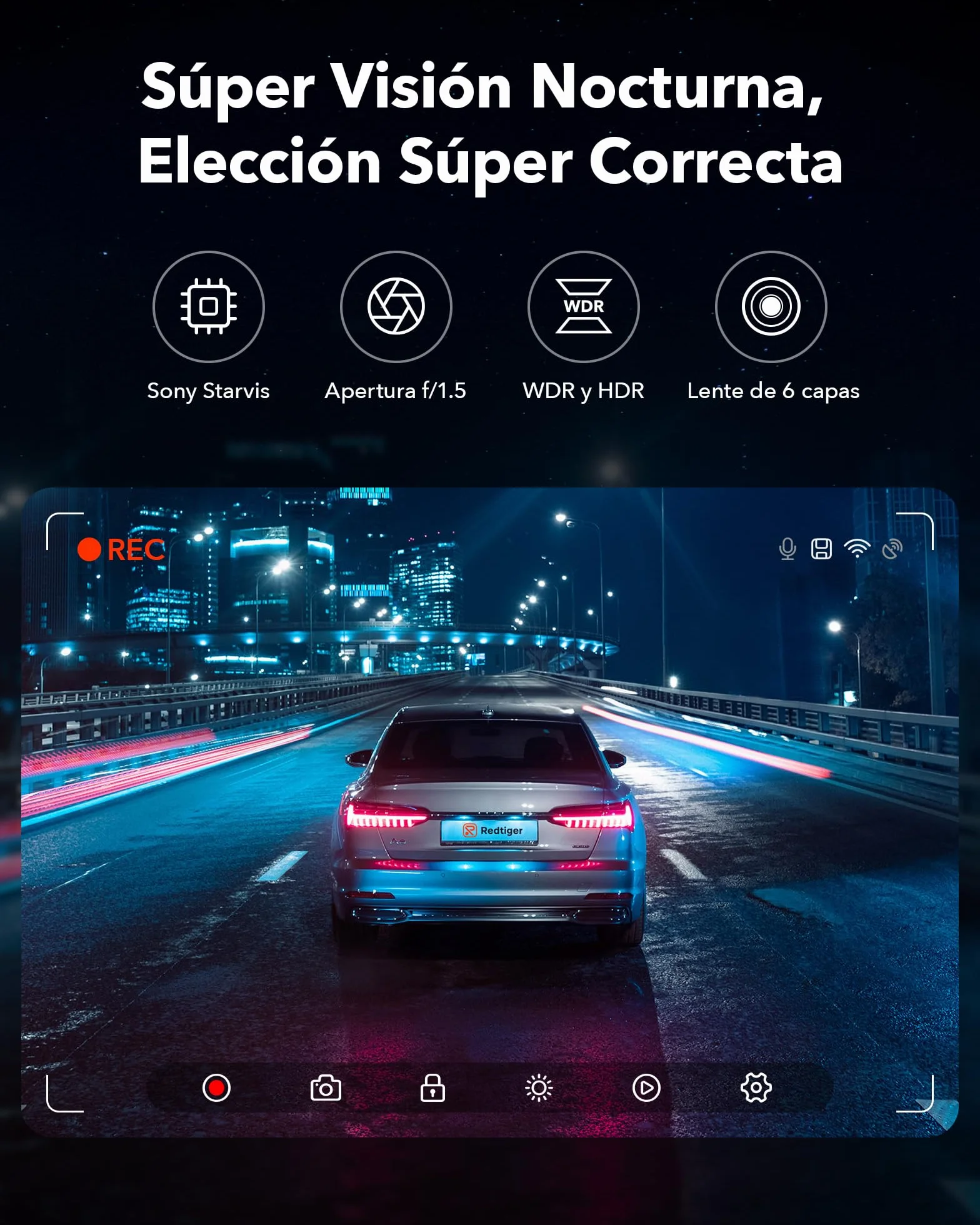 REDTIGER Dashcam 4K/2.5K Delantera y Trasera con STARVIS 2,Pantalla IPS de 3,18 Pulgadas, Tarjeta de 128 GB, WiFi de 5,8 GHz, GPS, WDR Gran Angular de 170°, Admite hasta 256 GB (F7NP)
