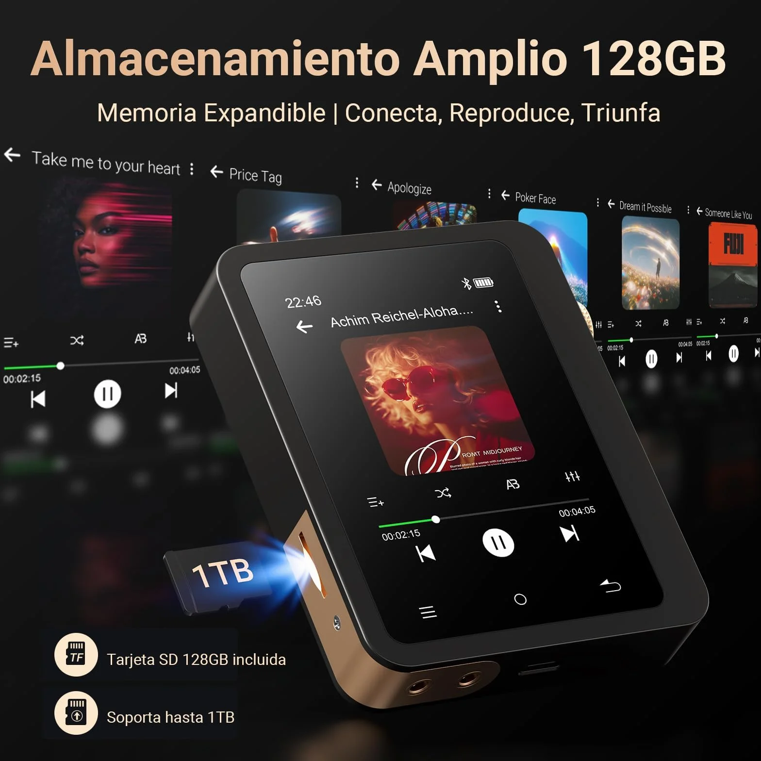 MECHEN M33 Reproductor MP3 Bluetooth 128GB Hi Res DSD DAC FLAC 192Khz/24bit Pantalla Táctil USB C