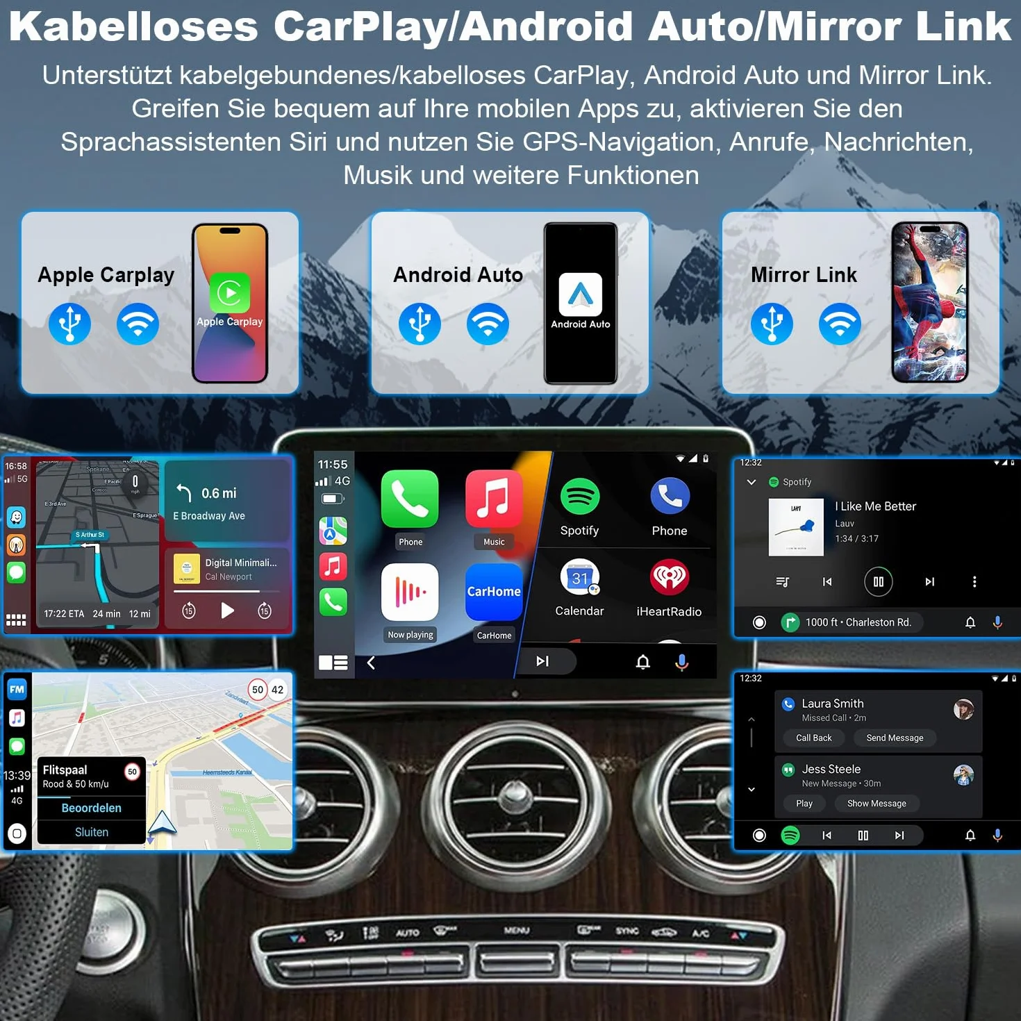 Kit de modificación de coche inalámbrico CarPlay/Android módulo decodificador para Mercedes-Benz NTG5.0 B, C, GLC, CLA, Clase GL W205 (2015-2018), compatible con cámara de visión trasera