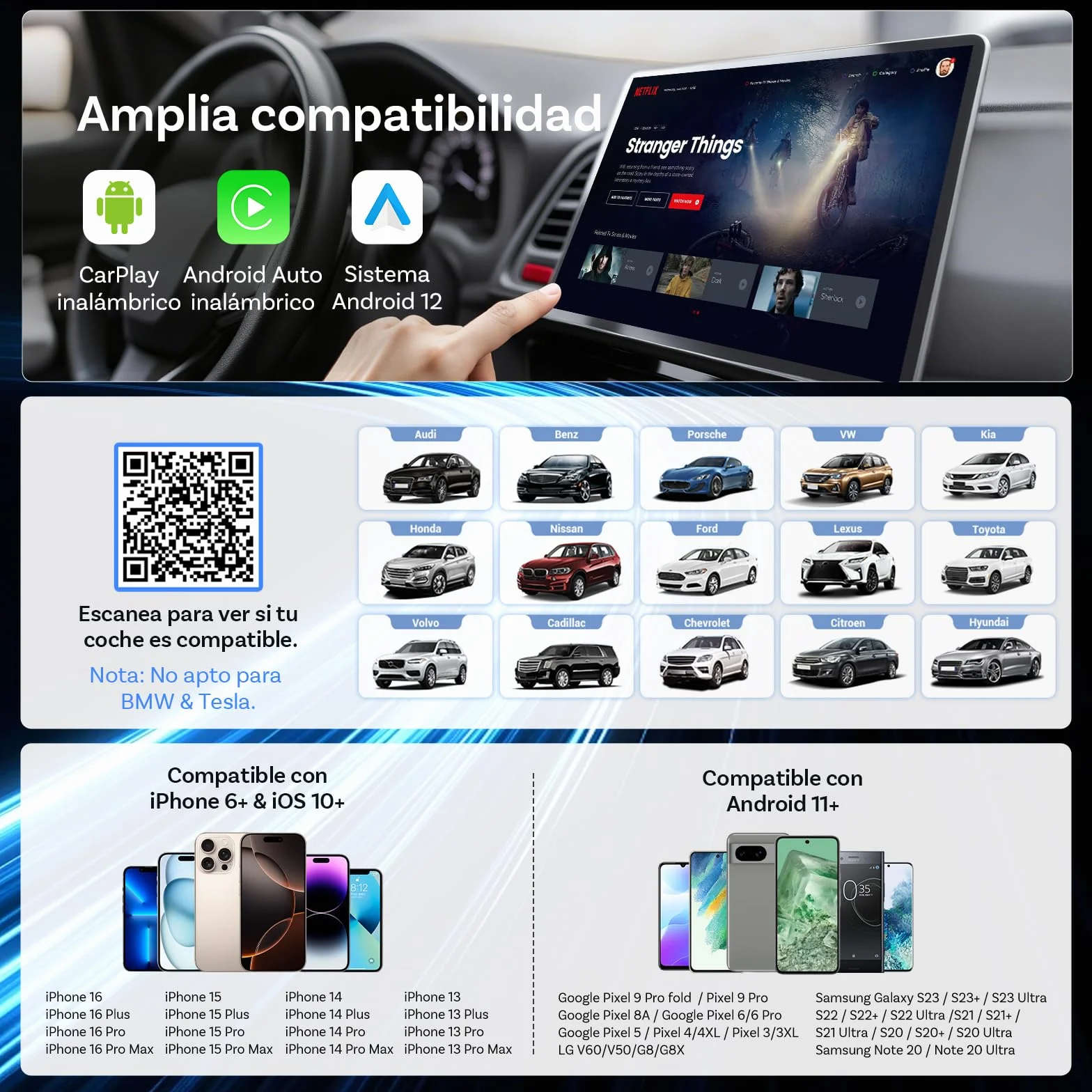 OTTOCAST 2026 Play2Video Ultra AI Box con Youtube/Netflix, Adaptador CarPlay & Android Auto Inalámbrico, Plug & Play, Chip 5G & WiFi6, 4 GB + 32 GB para Vehículos con CarPlay por Cable Desde 2016