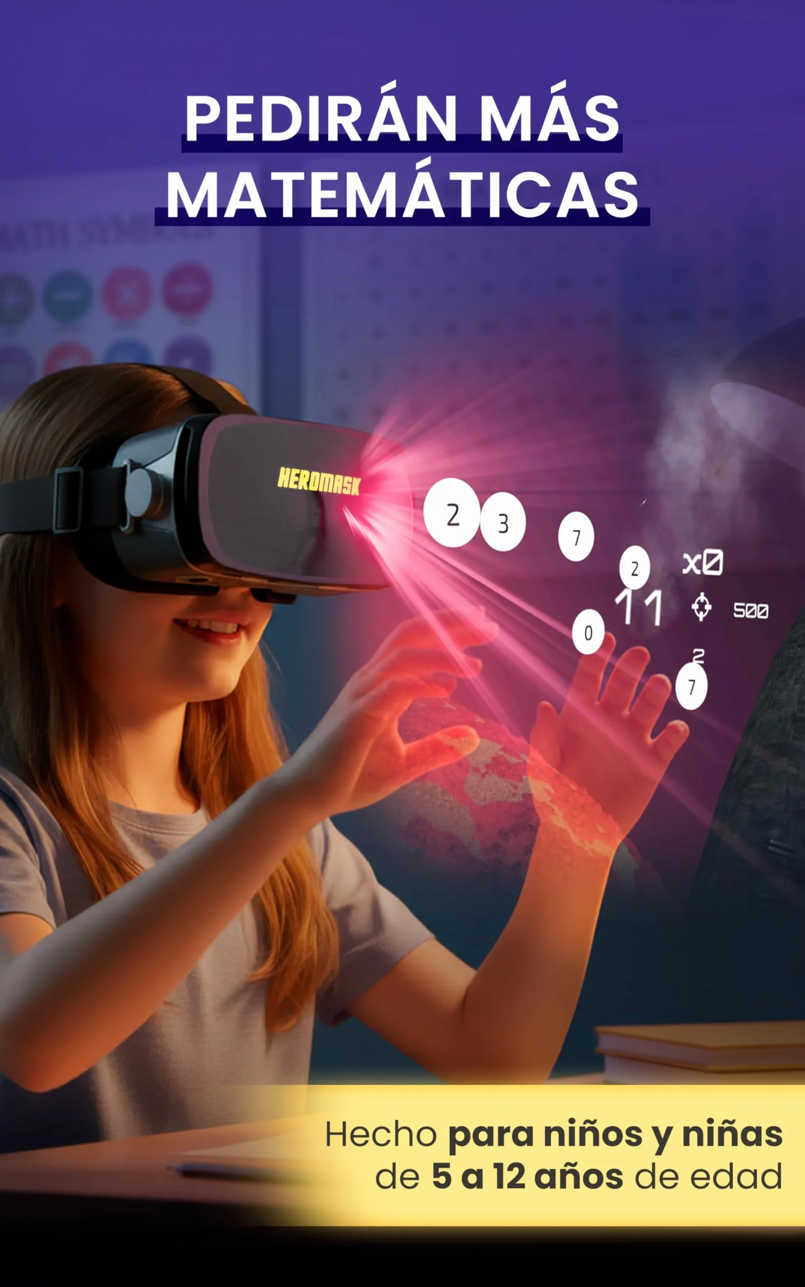 Gafas VR HeroMask + Juegos Matemáticas 5-12 años — El Regalo Educativo Que Hace Que los niños pidan: ¿5 Minutos más? | Tablas de Multiplicar, Sumas, Cálculo Mental y Mucho más | 3D, Realidad Virtual