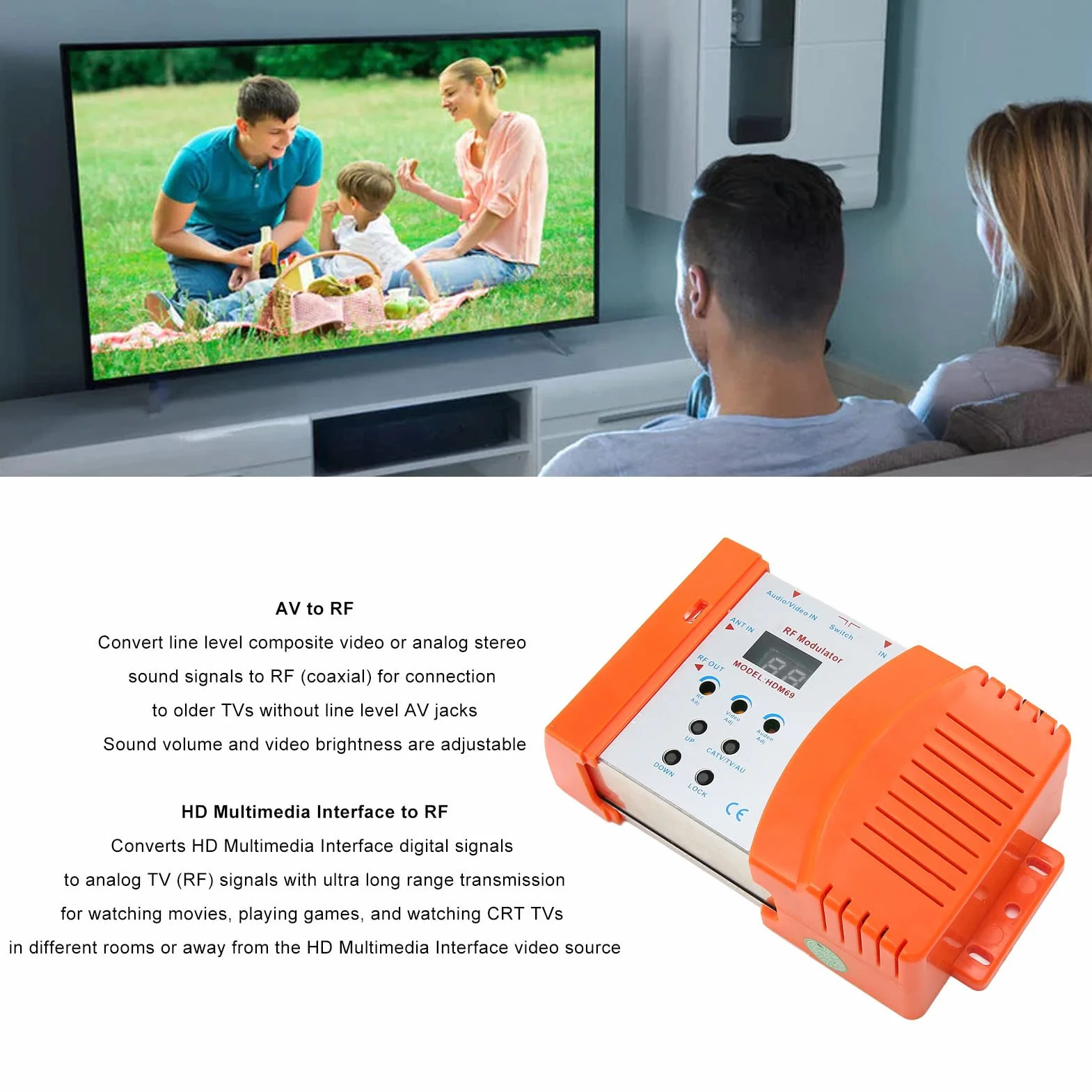 Modulador RF Digital, Convertidor de Modulador HDMI a RF Compatible con Formato PAL NTSC, para Receptores de Satélite, Cámaras de Vídeo, Consolas de Videojuegos, VCR (Enchufe